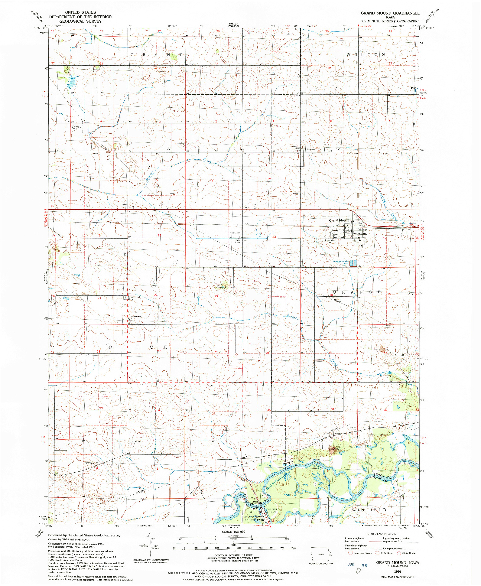 USGS 1:24000-SCALE QUADRANGLE FOR GRAND MOUND, IA 1991