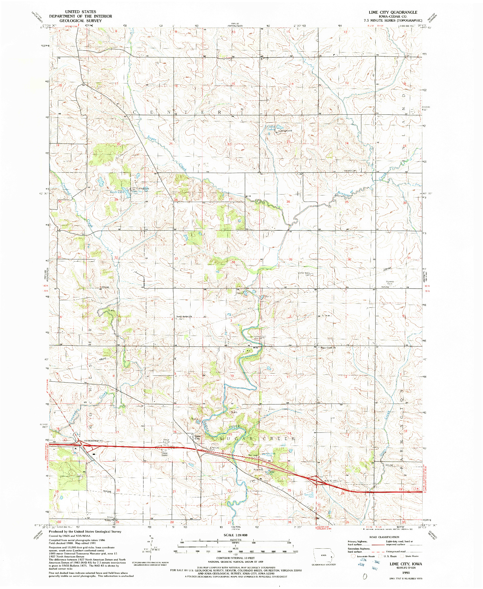 USGS 1:24000-SCALE QUADRANGLE FOR LIME CITY, IA 1991