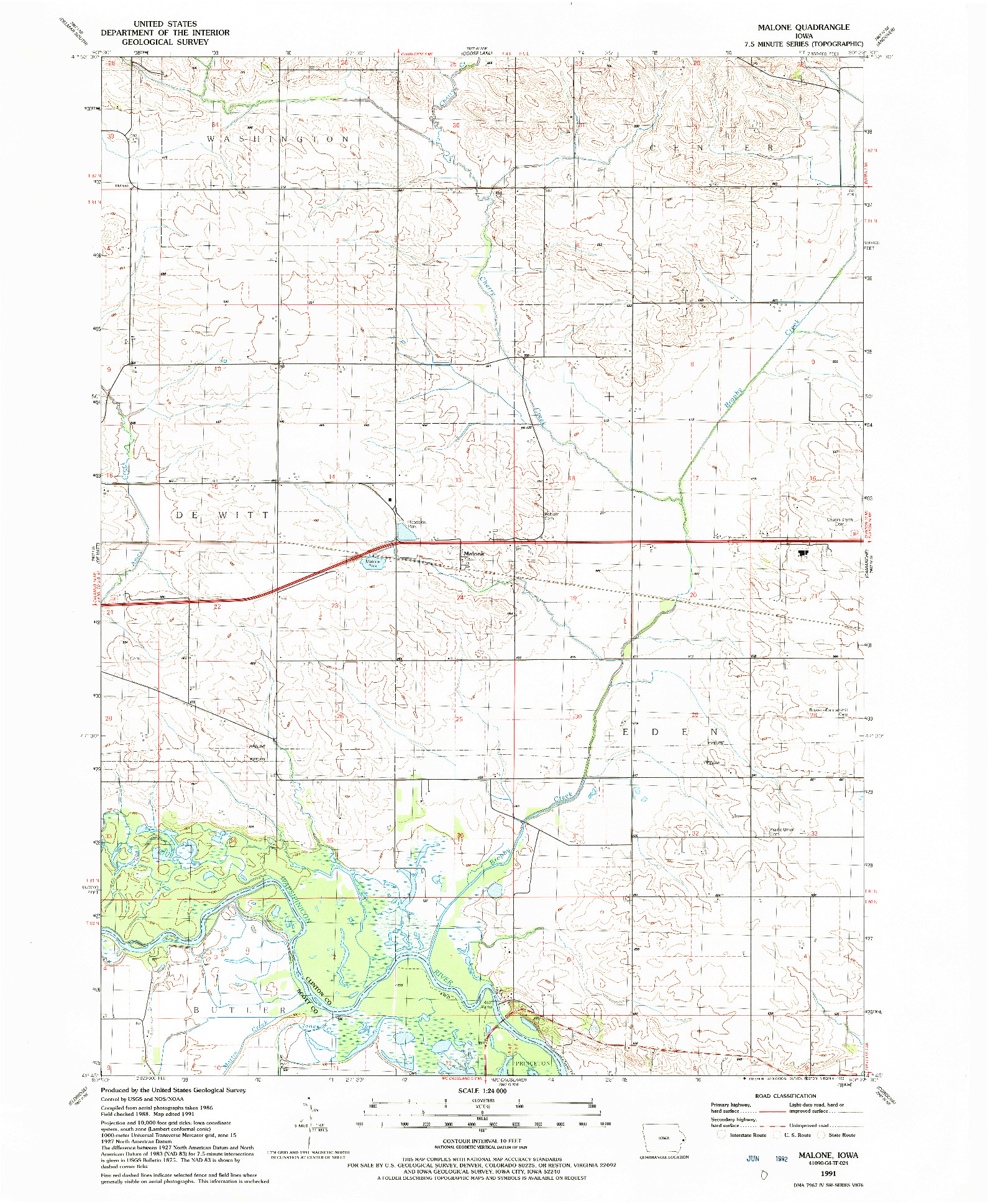 USGS 1:24000-SCALE QUADRANGLE FOR MALONE, IA 1991