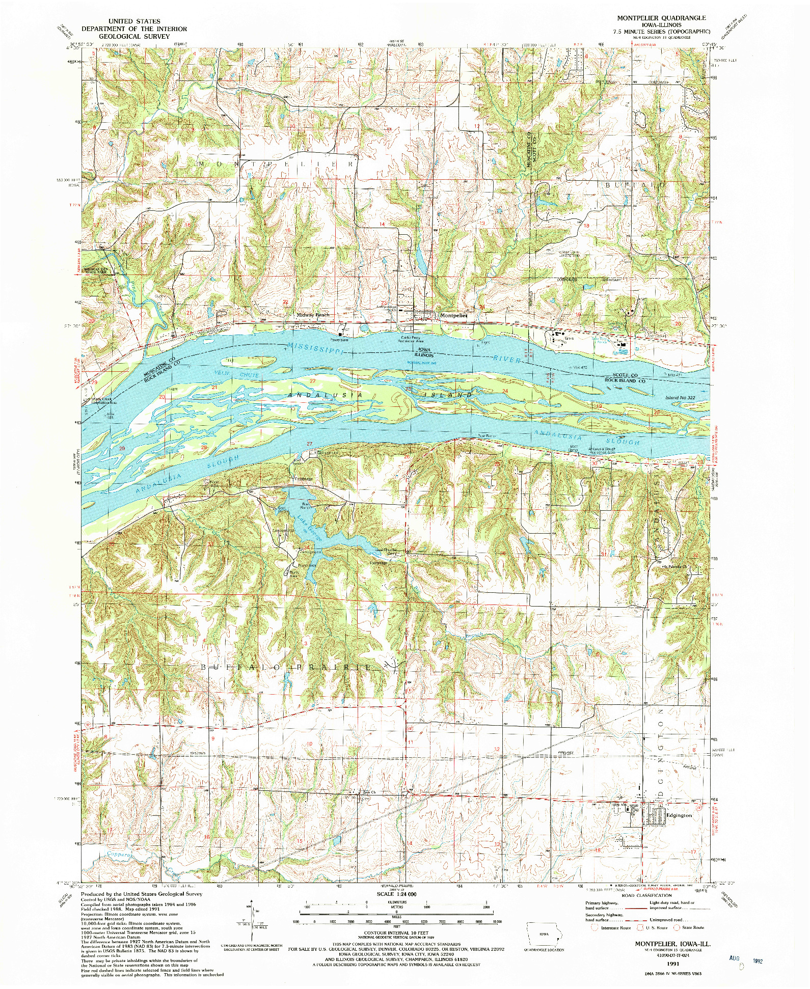 USGS 1:24000-SCALE QUADRANGLE FOR MONTPELIER, IA 1991