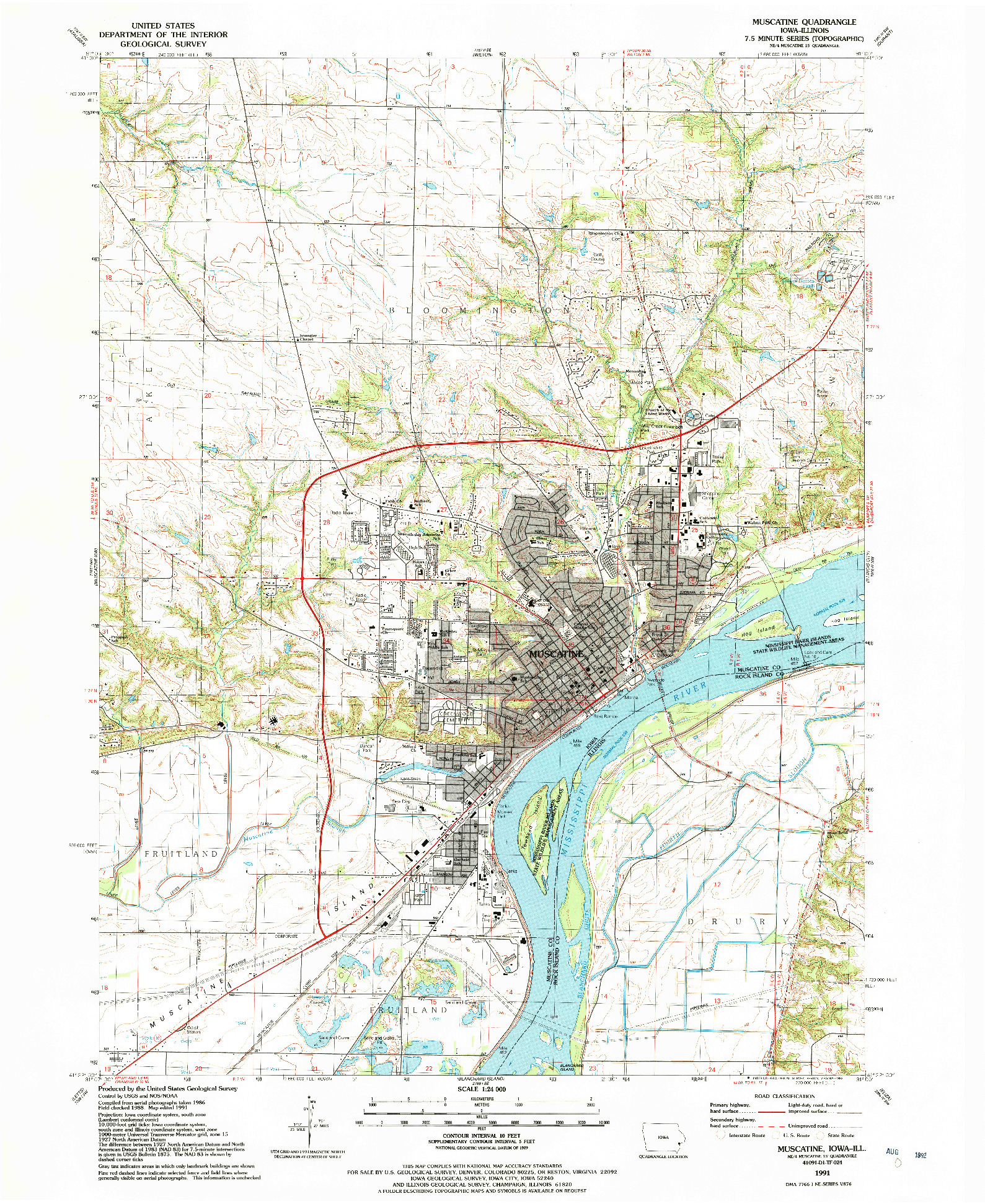 USGS 1:24000-SCALE QUADRANGLE FOR MUSCATINE, IA 1991