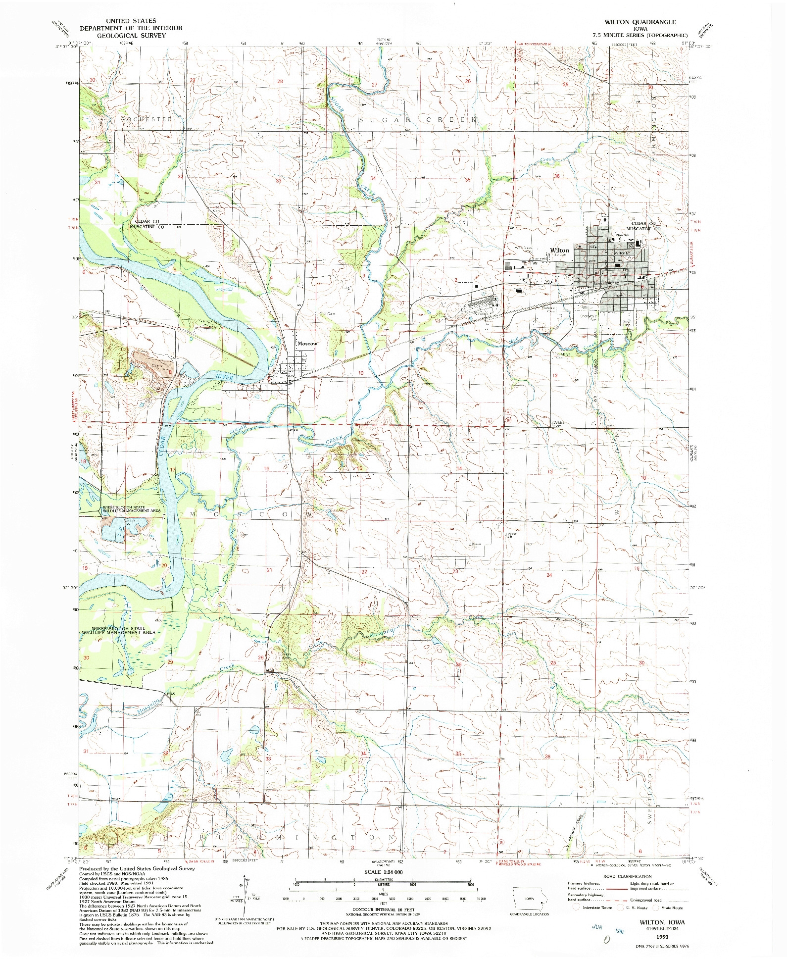 USGS 1:24000-SCALE QUADRANGLE FOR WILTON, IA 1991