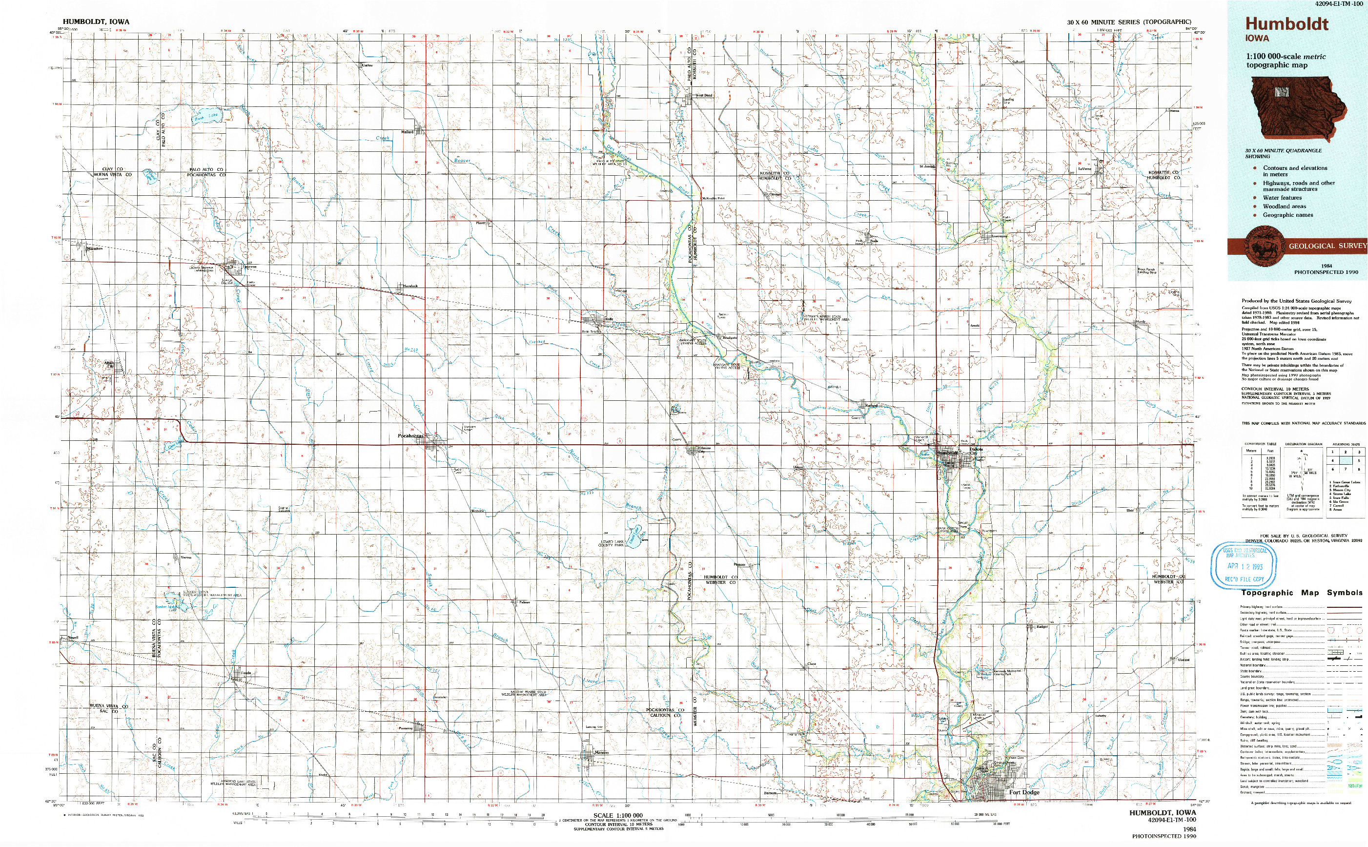 USGS 1:100000-SCALE QUADRANGLE FOR HUMBOLDT, IA 1984
