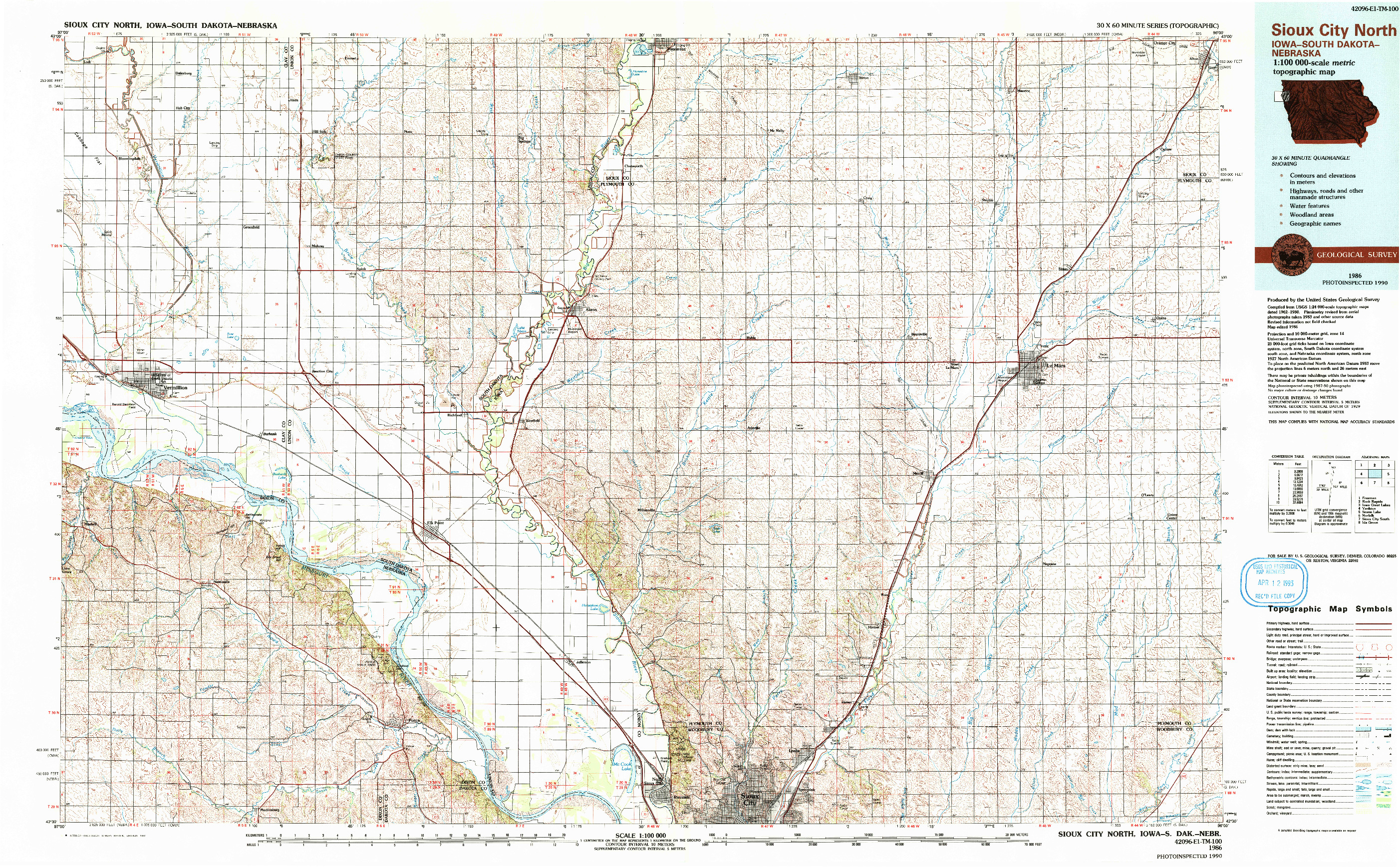 USGS 1:100000-SCALE QUADRANGLE FOR SIOUX CITY NORTH, IA 1986