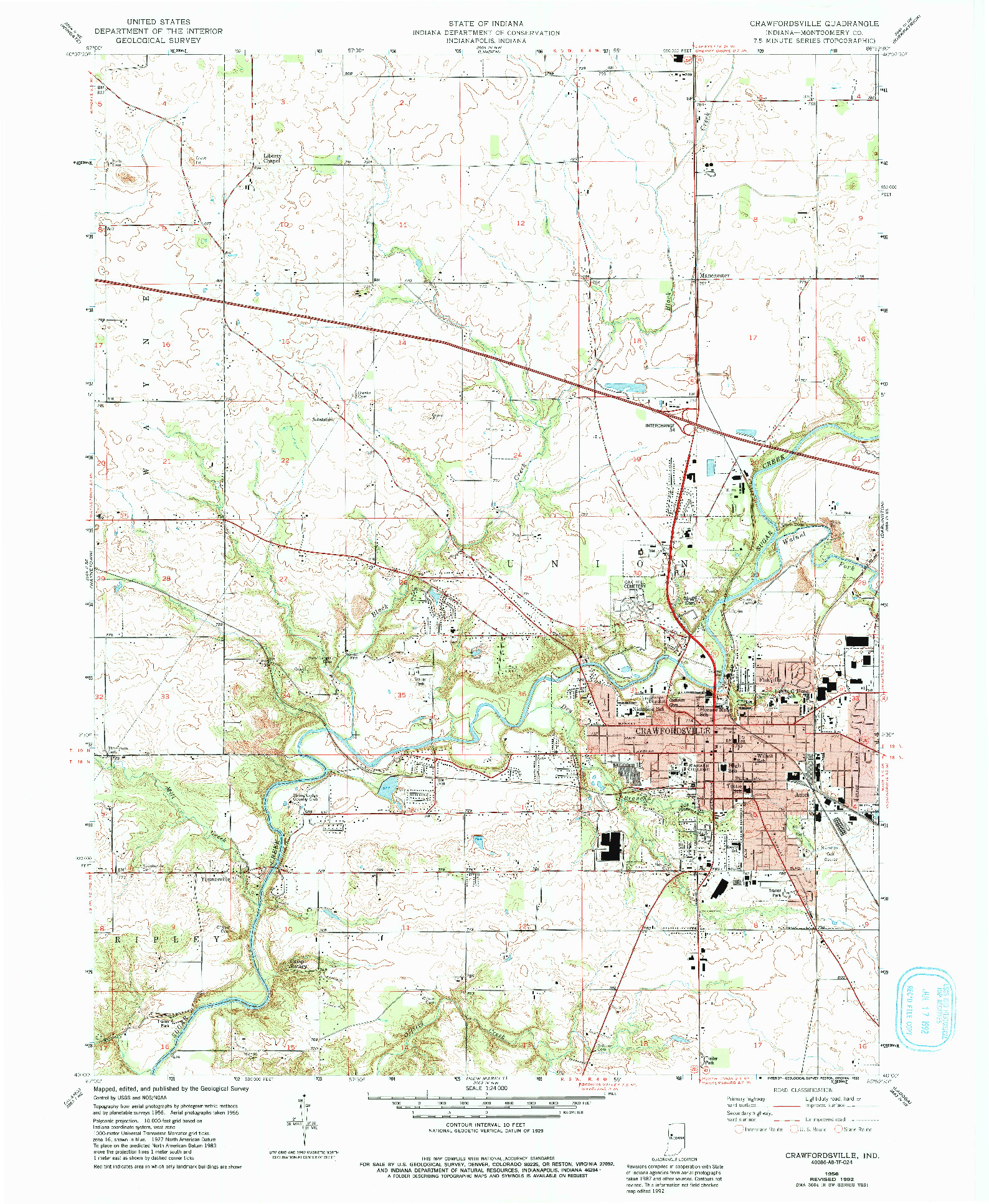 USGS 1:24000-SCALE QUADRANGLE FOR CRAWFORDSVILLE, IN 1956