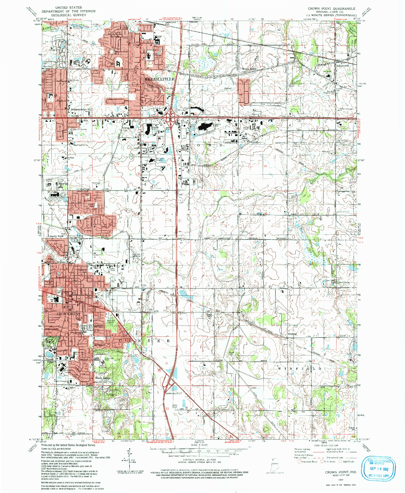 USGS 1:24000-SCALE QUADRANGLE FOR CROWN POINT, IN 1992