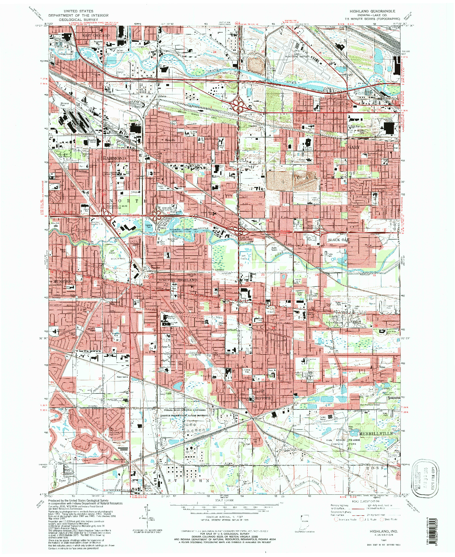USGS 1:24000-SCALE QUADRANGLE FOR HIGHLAND, IN 1991