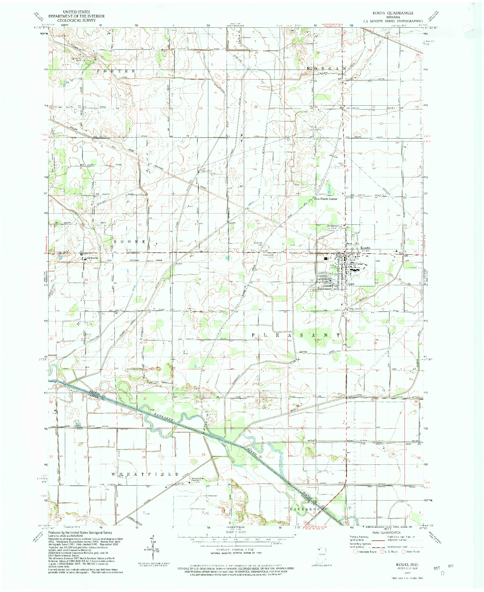 USGS 1:24000-SCALE QUADRANGLE FOR KOUTS, IN 1992