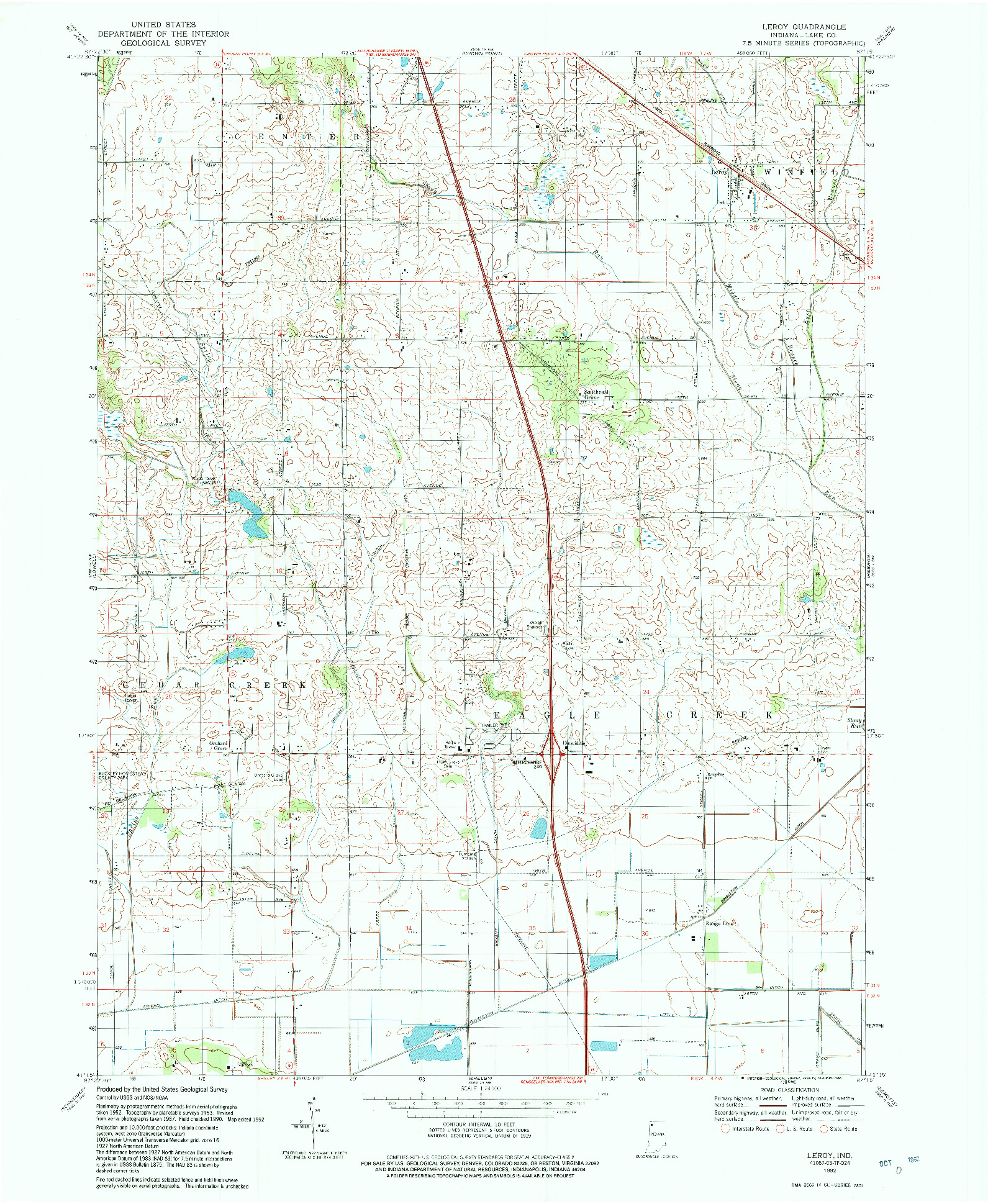 USGS 1:24000-SCALE QUADRANGLE FOR LEROY, IN 1992