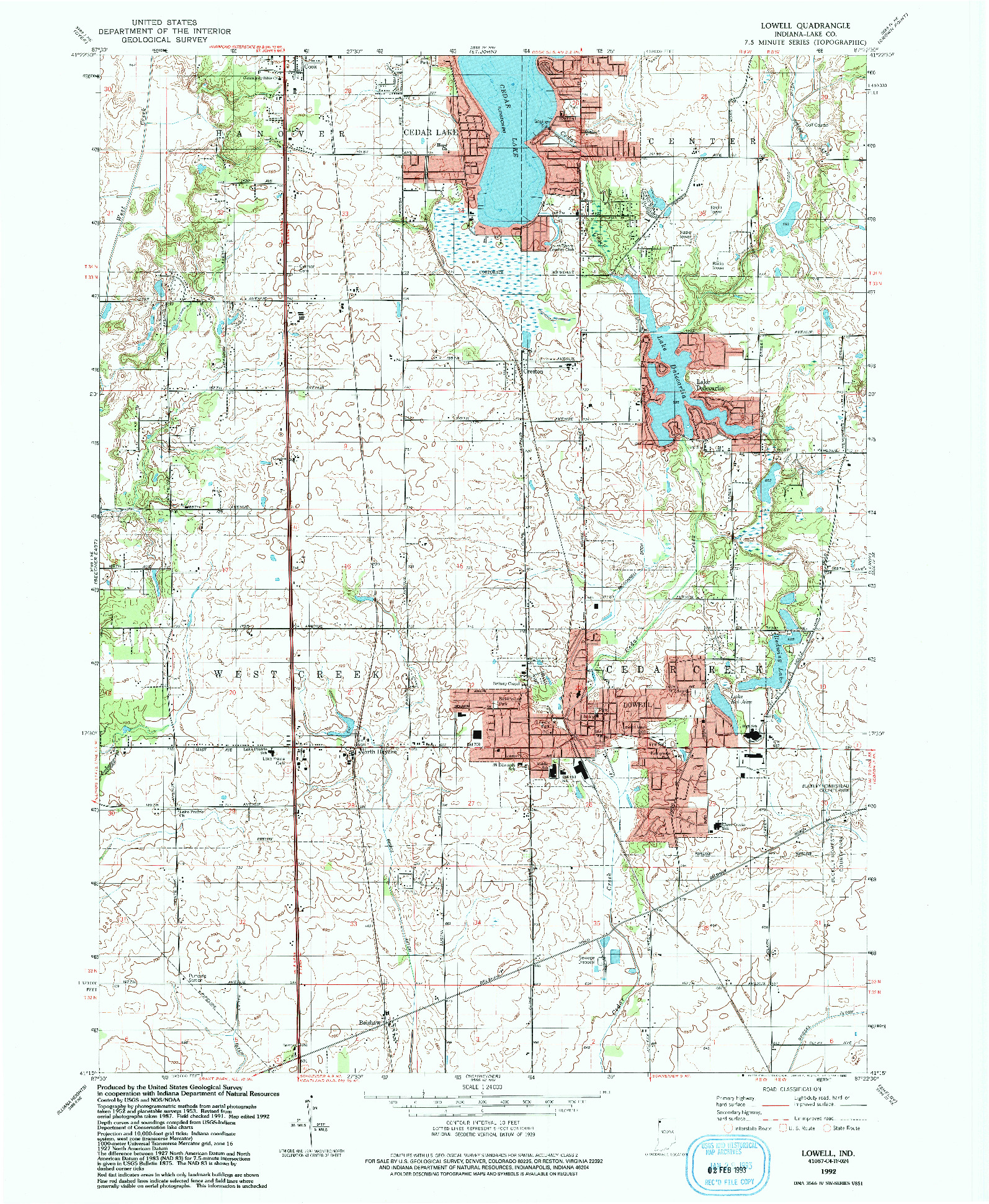 USGS 1:24000-SCALE QUADRANGLE FOR LOWELL, IN 1992