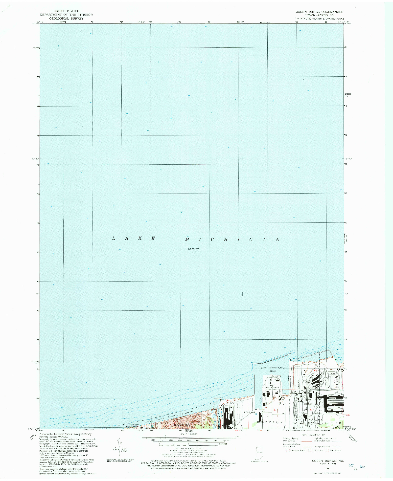 USGS 1:24000-SCALE QUADRANGLE FOR OGDEN DUNES, IN 1991