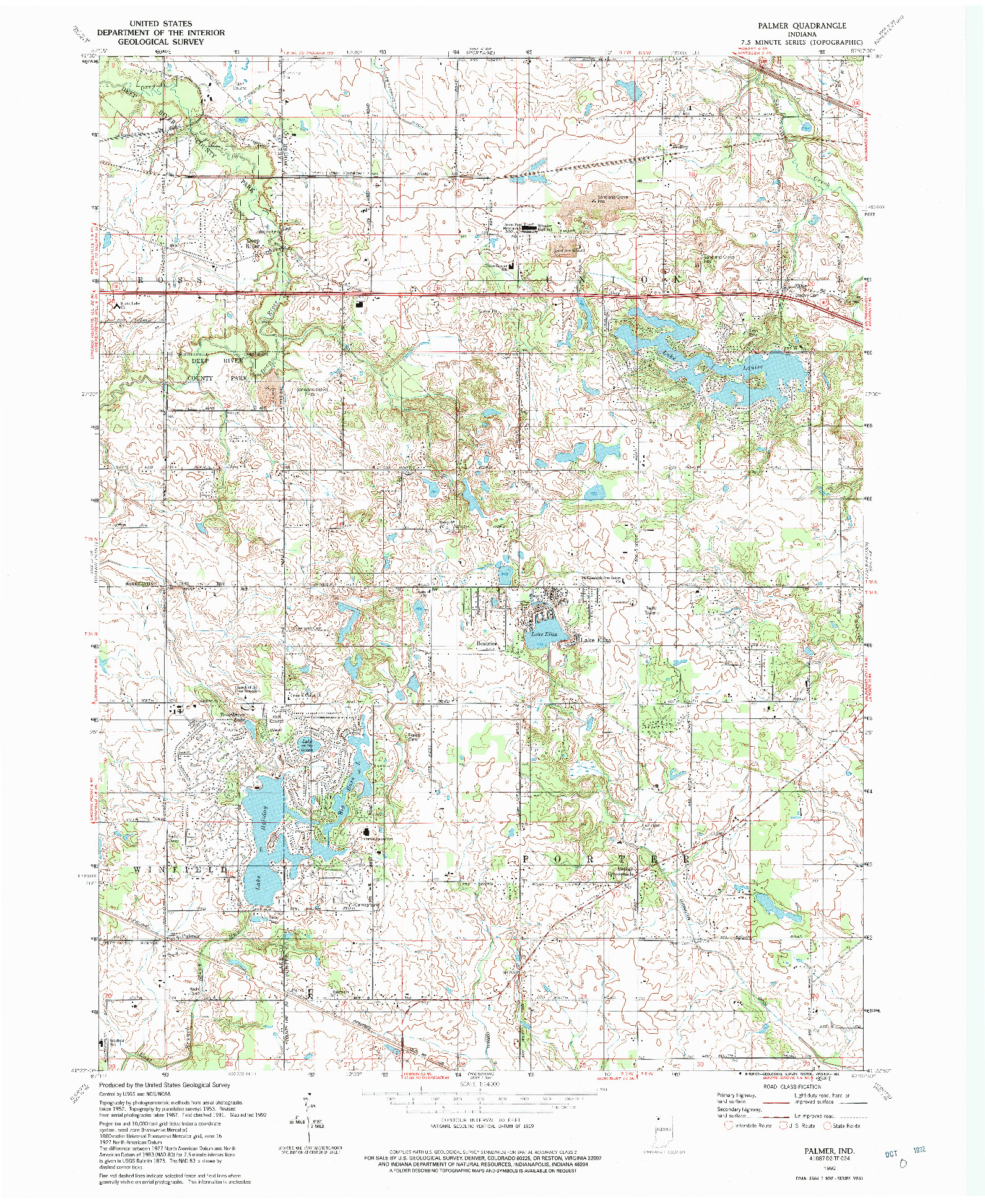 USGS 1:24000-SCALE QUADRANGLE FOR PALMER, IN 1992