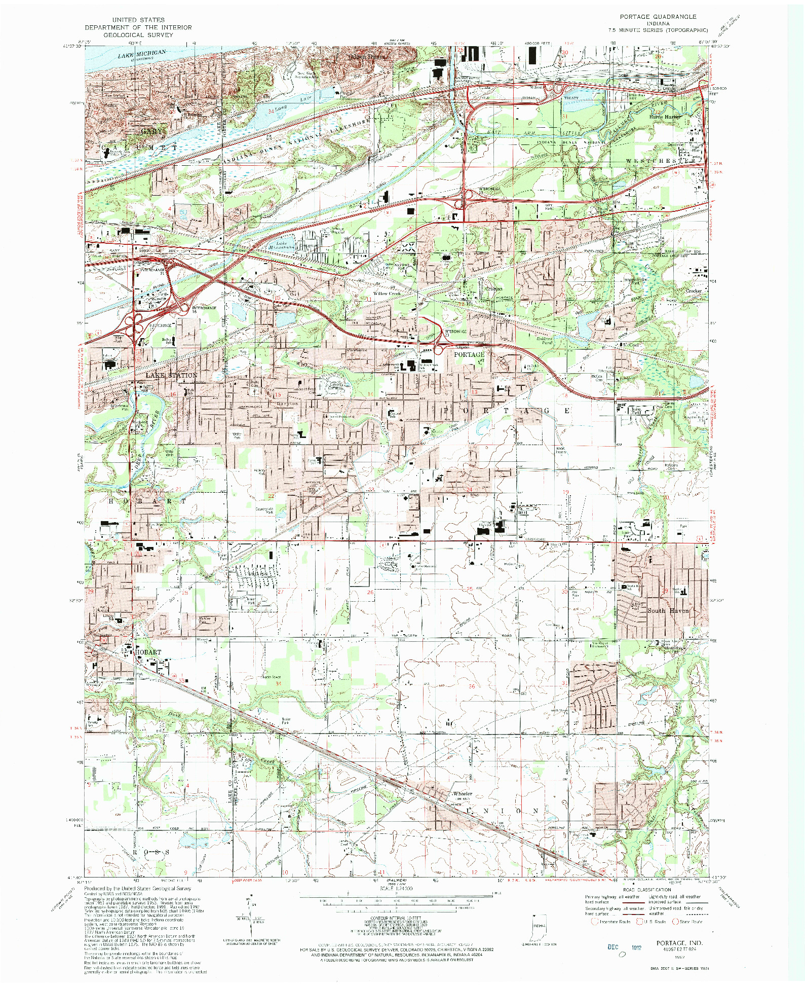 USGS 1:24000-SCALE QUADRANGLE FOR PORTAGE, IN 1992