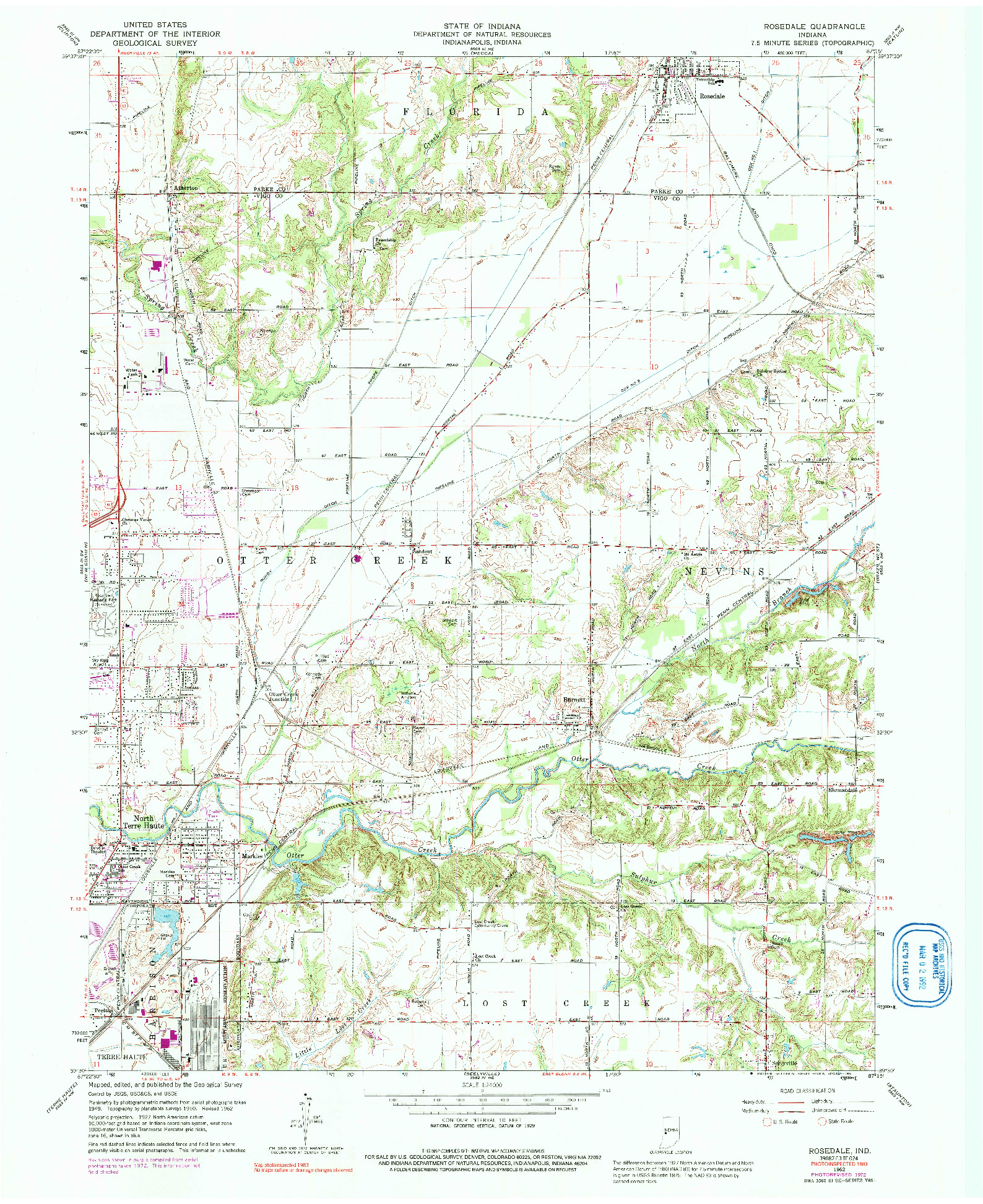 USGS 1:24000-SCALE QUADRANGLE FOR ROSEDALE, IN 1962