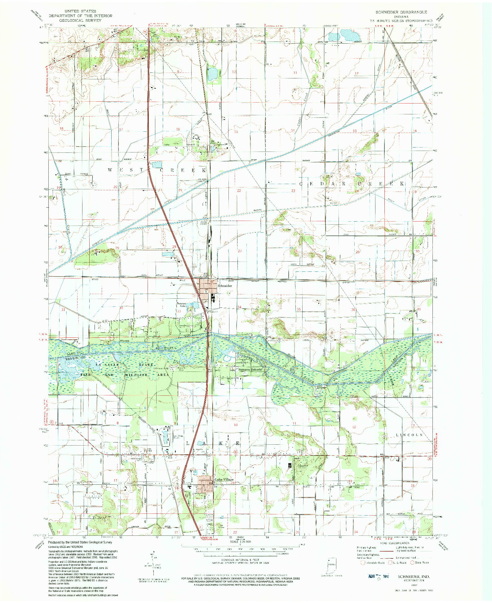 USGS 1:24000-SCALE QUADRANGLE FOR SCHNEIDER, IN 1992