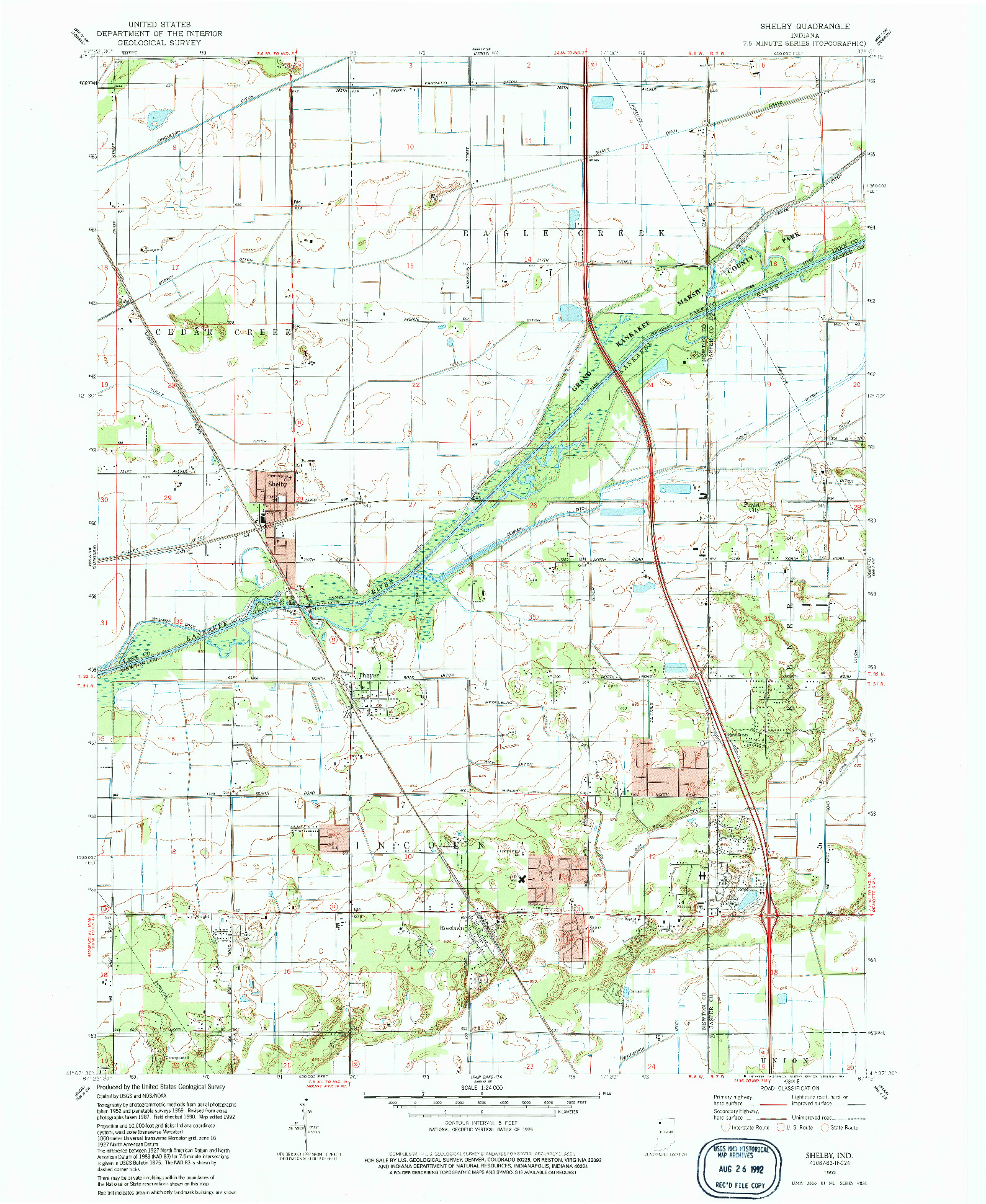 USGS 1:24000-SCALE QUADRANGLE FOR SHELBY, IN 1992