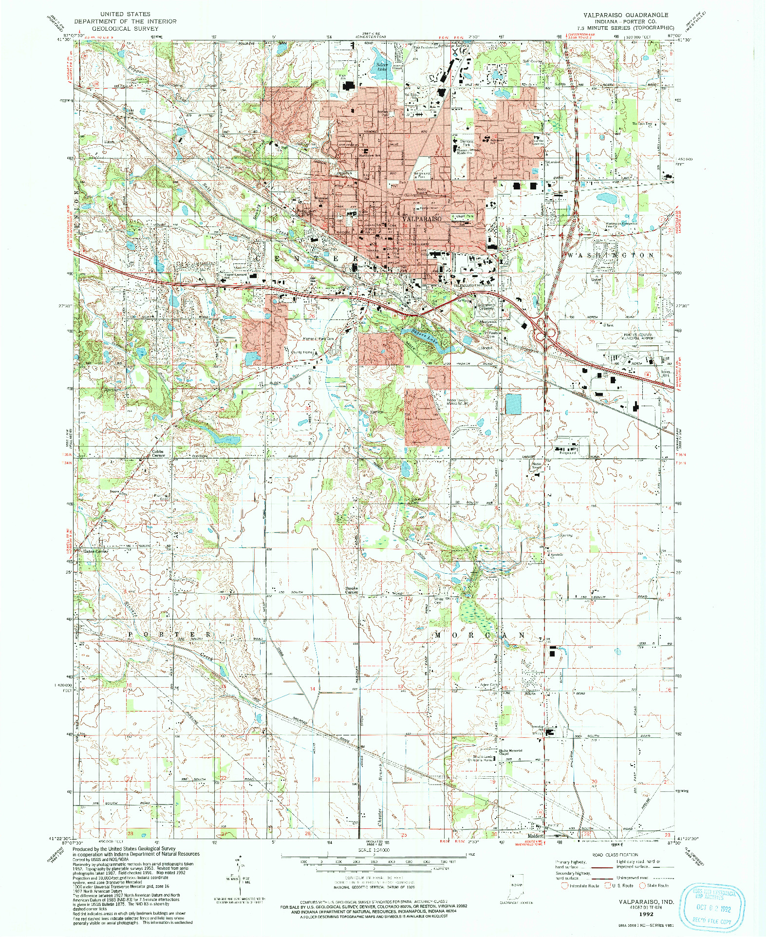 USGS 1:24000-SCALE QUADRANGLE FOR VALPARAISO, IN 1992