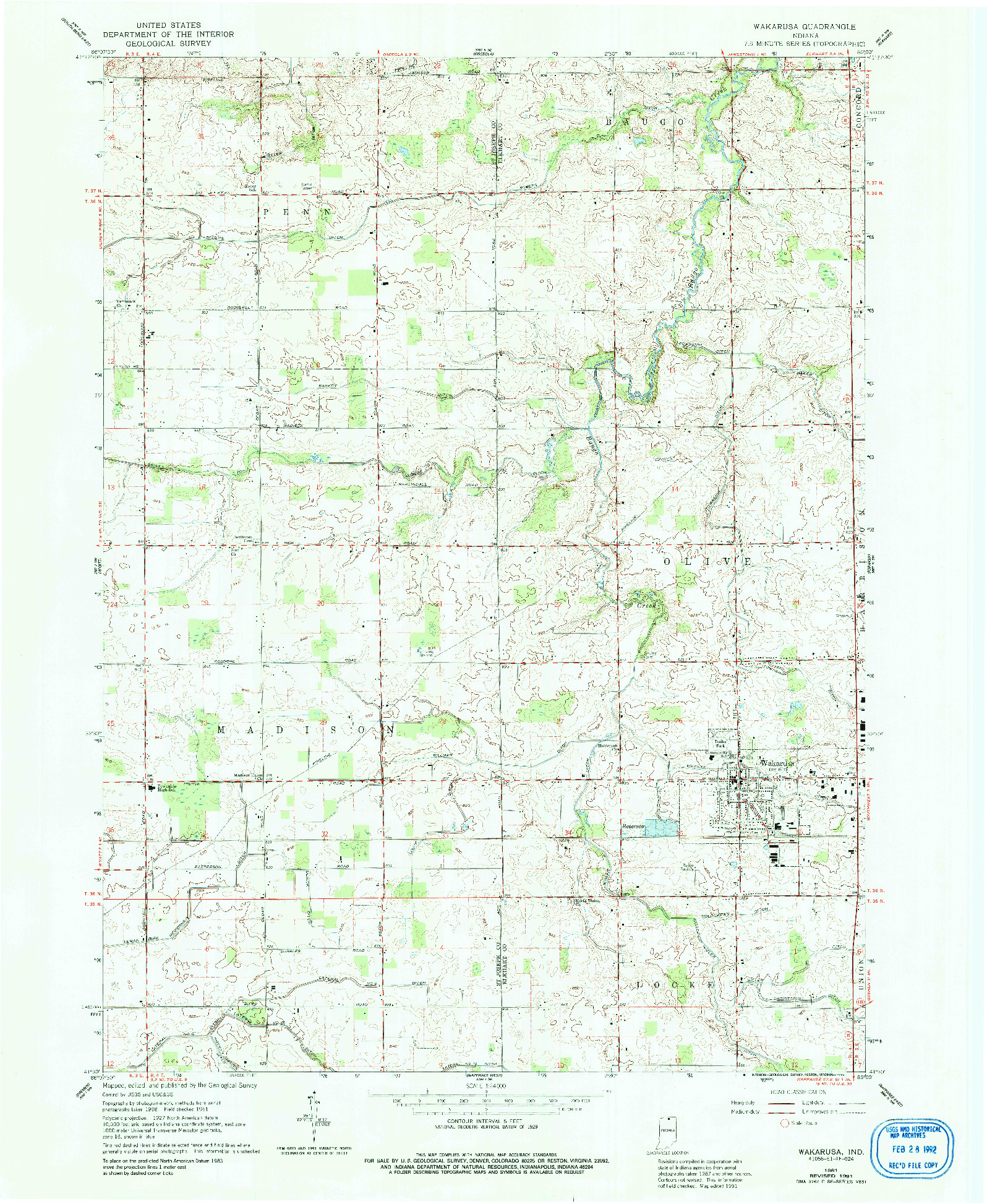 USGS 1:24000-SCALE QUADRANGLE FOR WAKARUSA, IN 1961