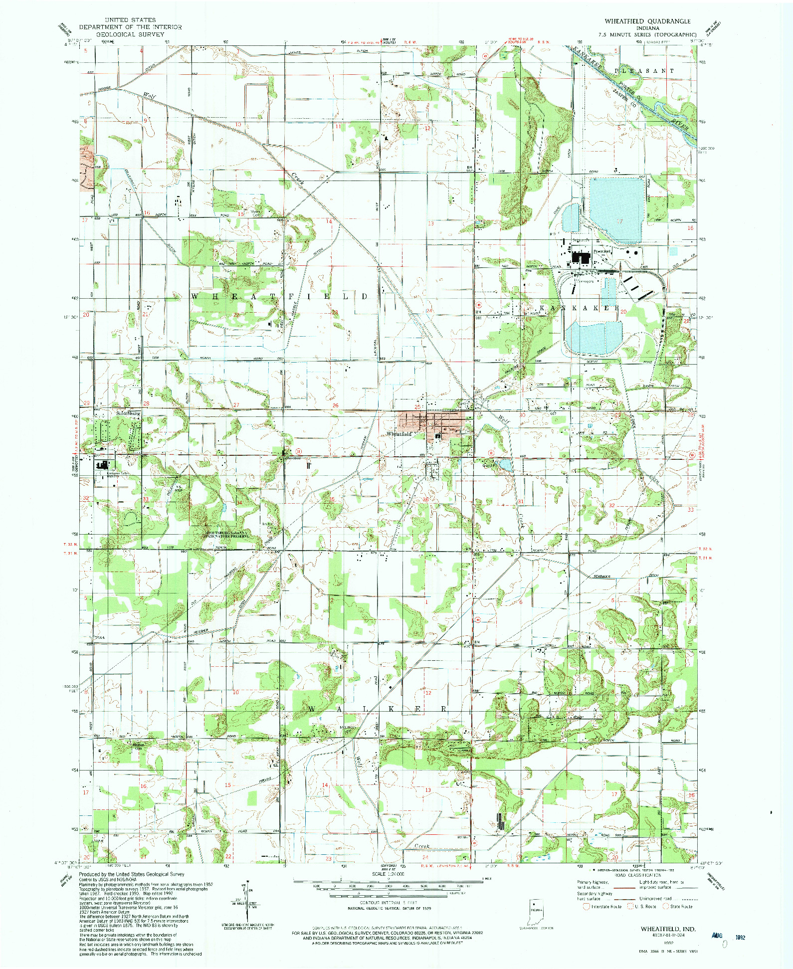 USGS 1:24000-SCALE QUADRANGLE FOR WHEATFIELD, IN 1992