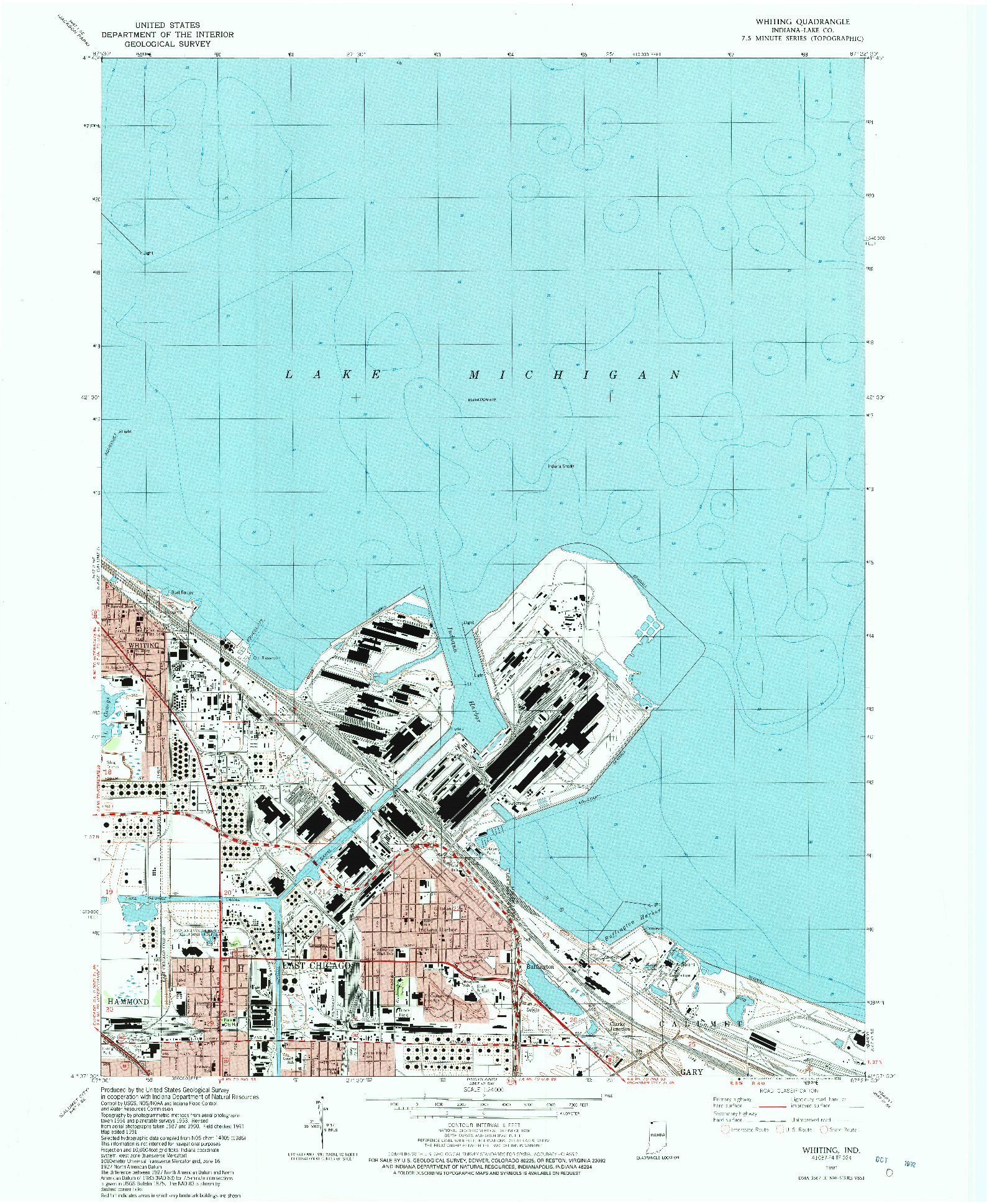 USGS 1:24000-SCALE QUADRANGLE FOR WHITING, IN 1991