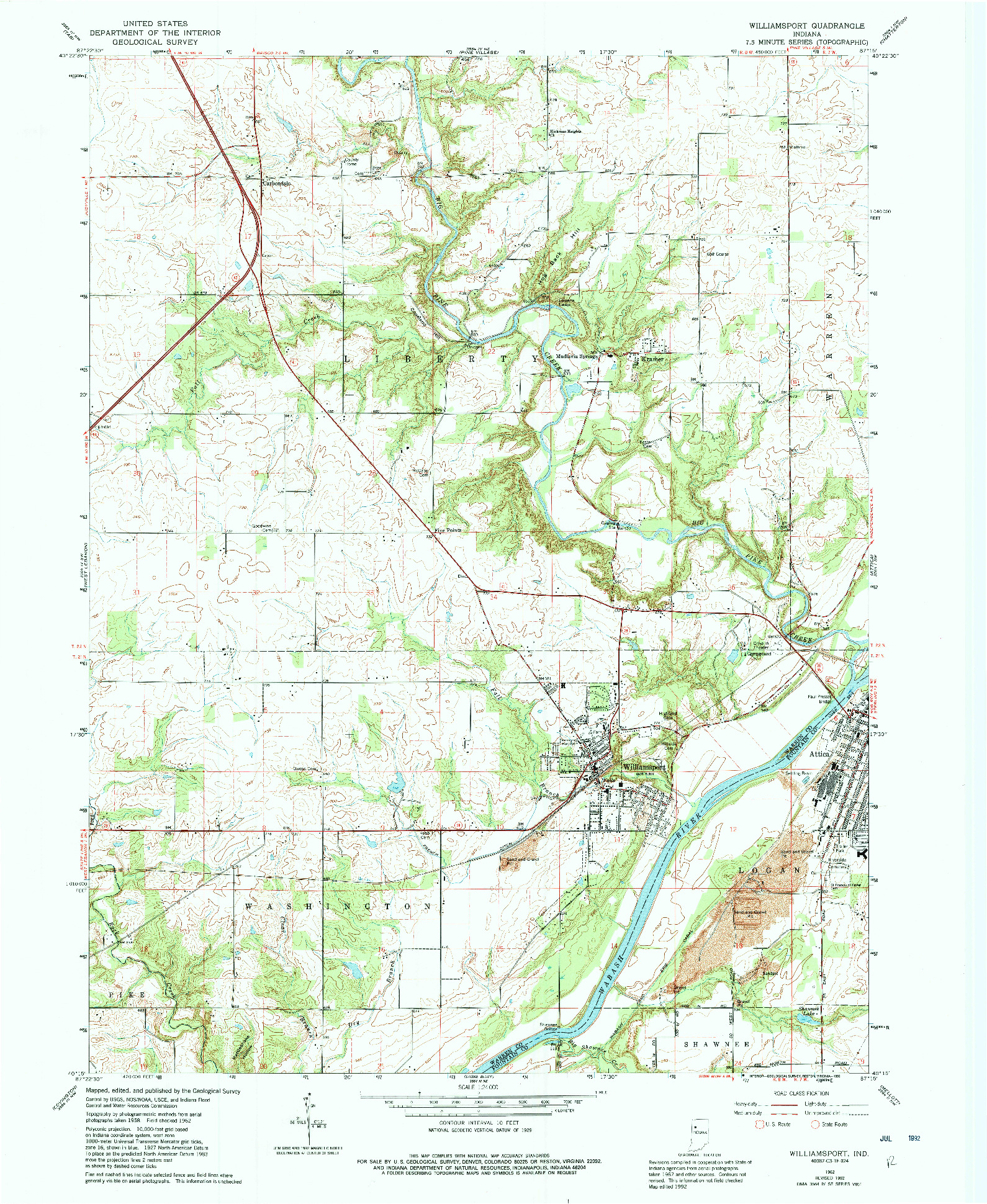 USGS 1:24000-SCALE QUADRANGLE FOR WILLIAMSPORT, IN 1962