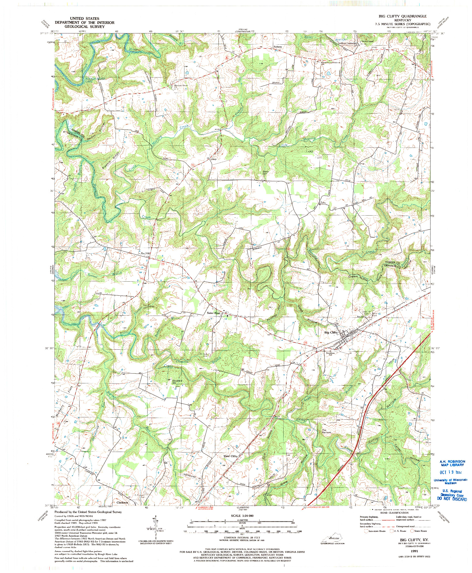 USGS 1:24000-SCALE QUADRANGLE FOR BIG CLIFTY, KY 1991