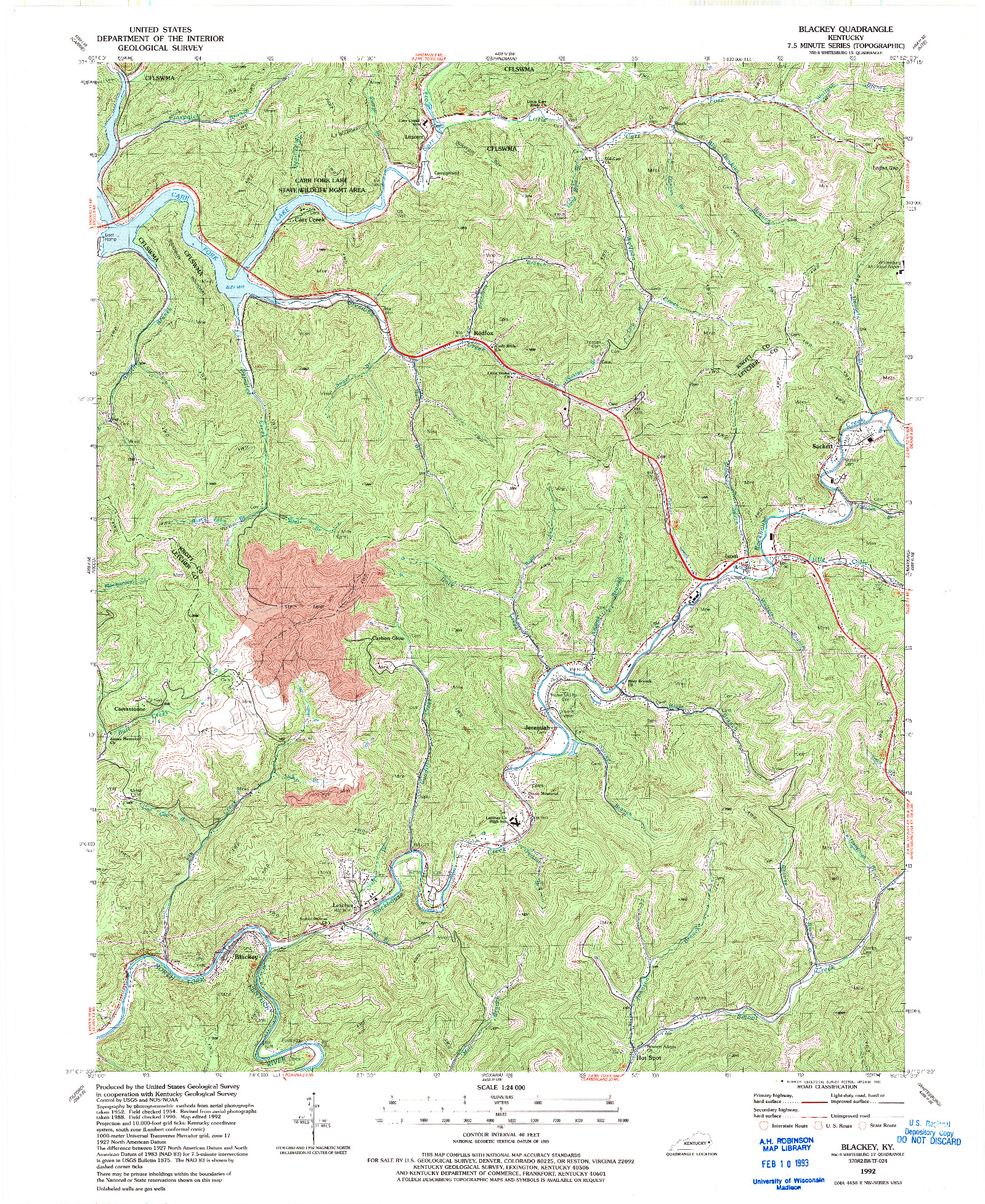 USGS 1:24000-SCALE QUADRANGLE FOR BLACKEY, KY 1992