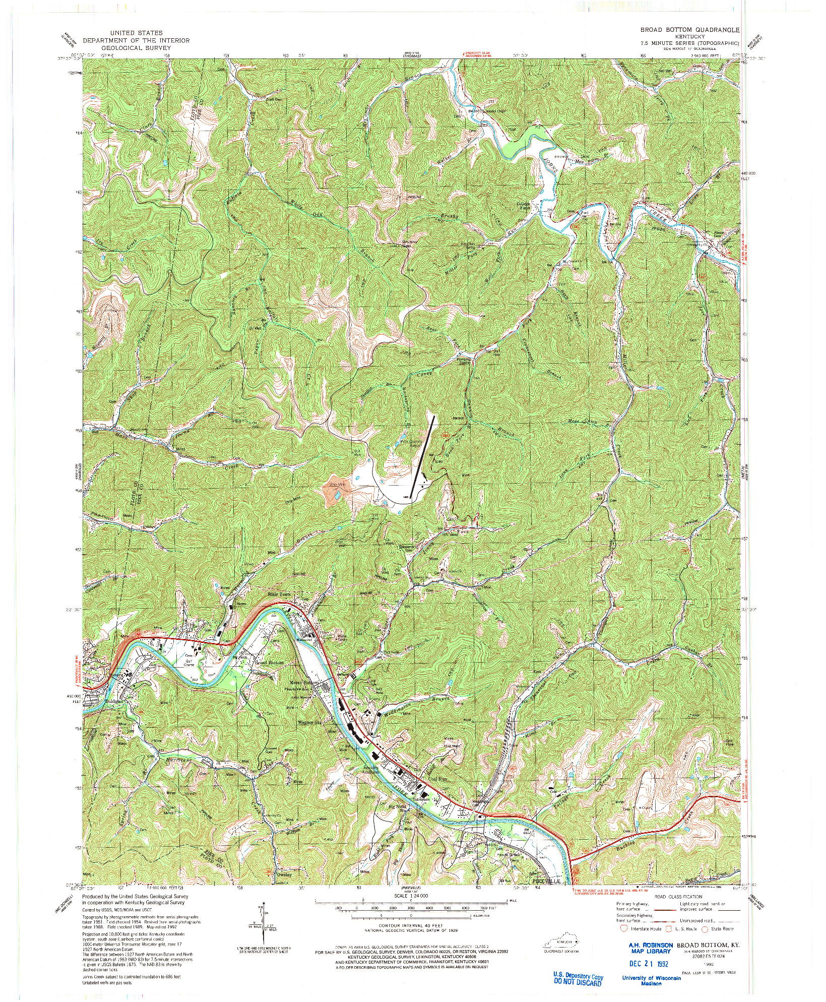 USGS 1:24000-SCALE QUADRANGLE FOR BROAD BOTTOM, KY 1992