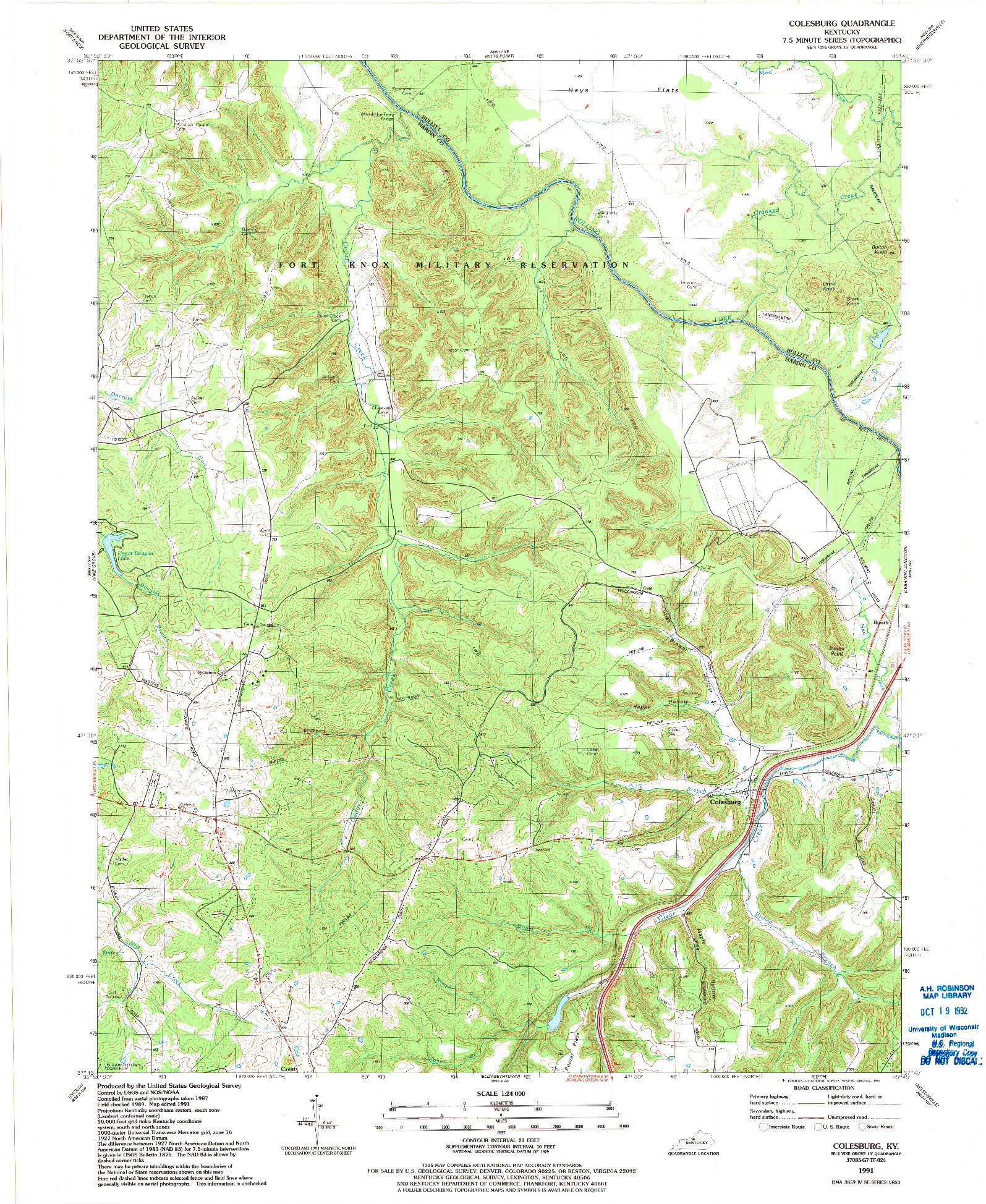 USGS 1:24000-SCALE QUADRANGLE FOR COLESBURG, KY 1991