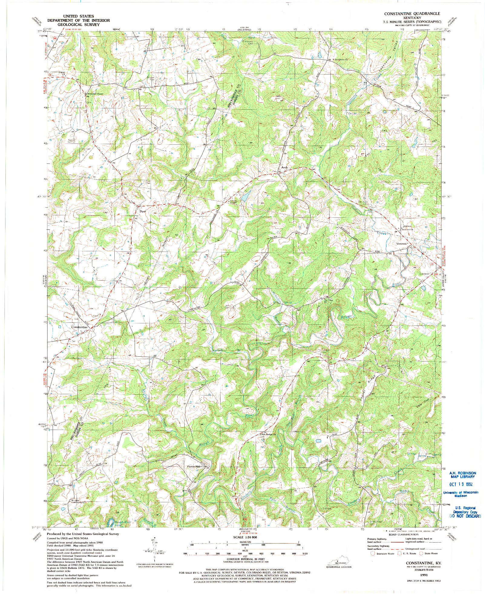 USGS 1:24000-SCALE QUADRANGLE FOR CONSTANTINE, KY 1991