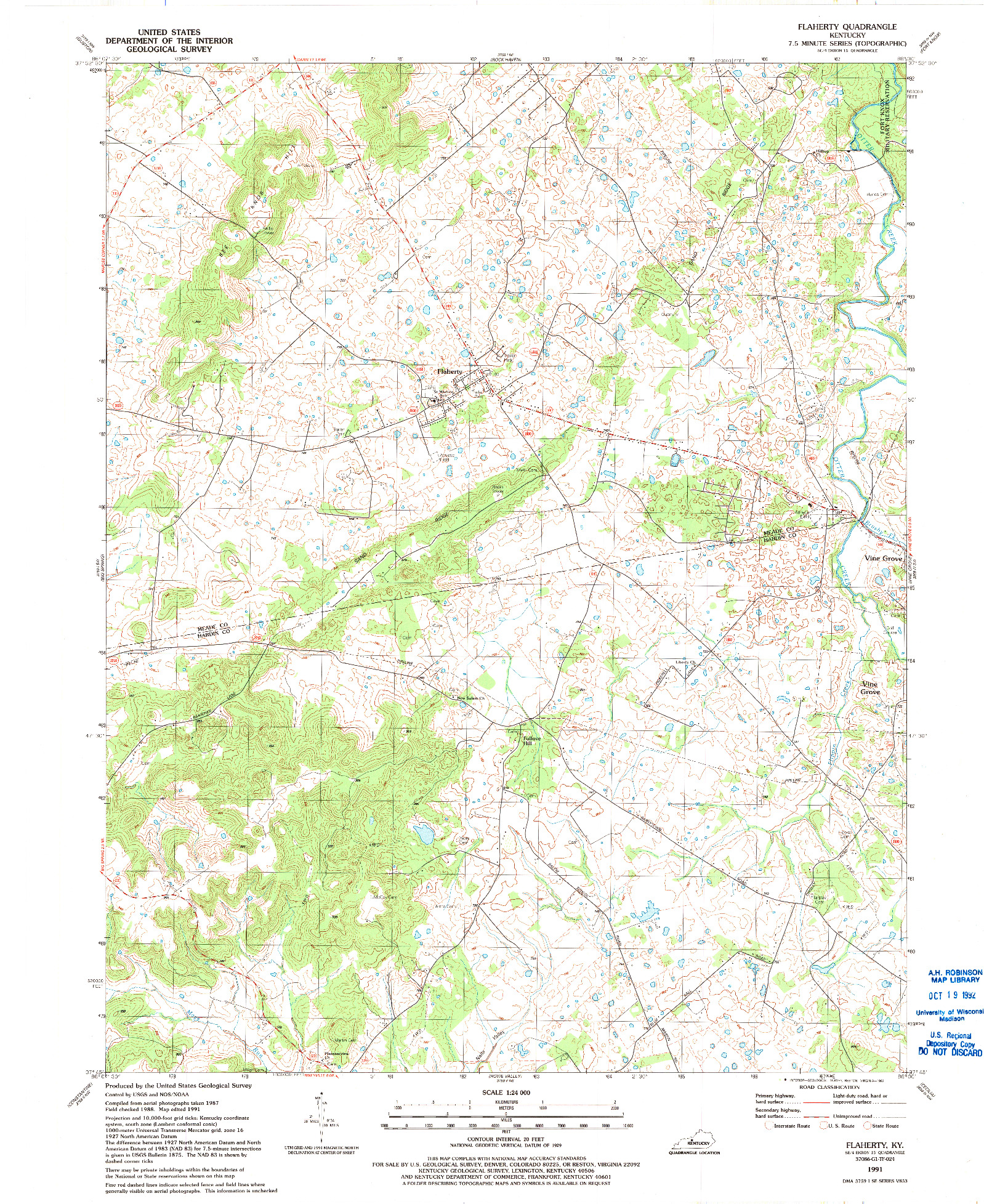 USGS 1:24000-SCALE QUADRANGLE FOR FLAHERTY, KY 1991