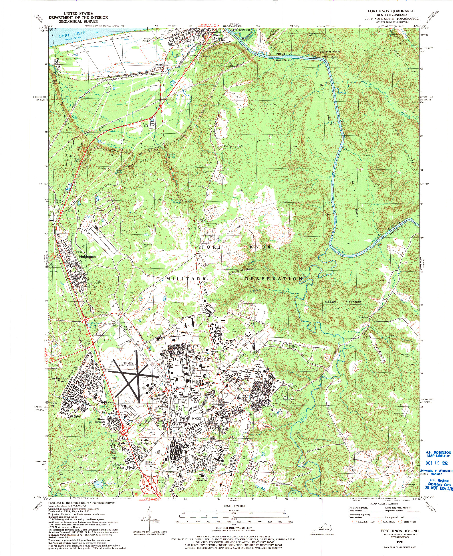 USGS 1:24000-SCALE QUADRANGLE FOR FORT KNOX, KY 1991