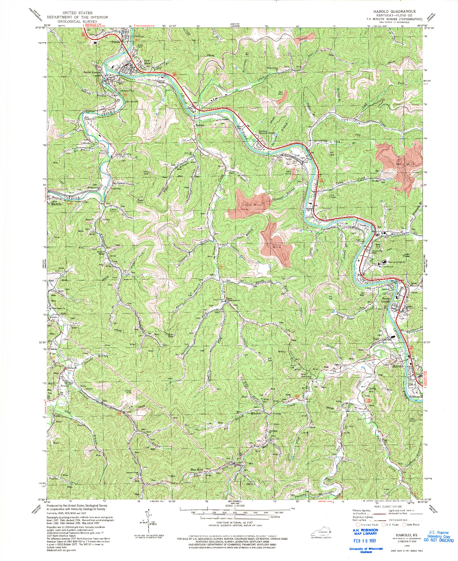 USGS 1:24000-SCALE QUADRANGLE FOR HAROLD, KY 1992