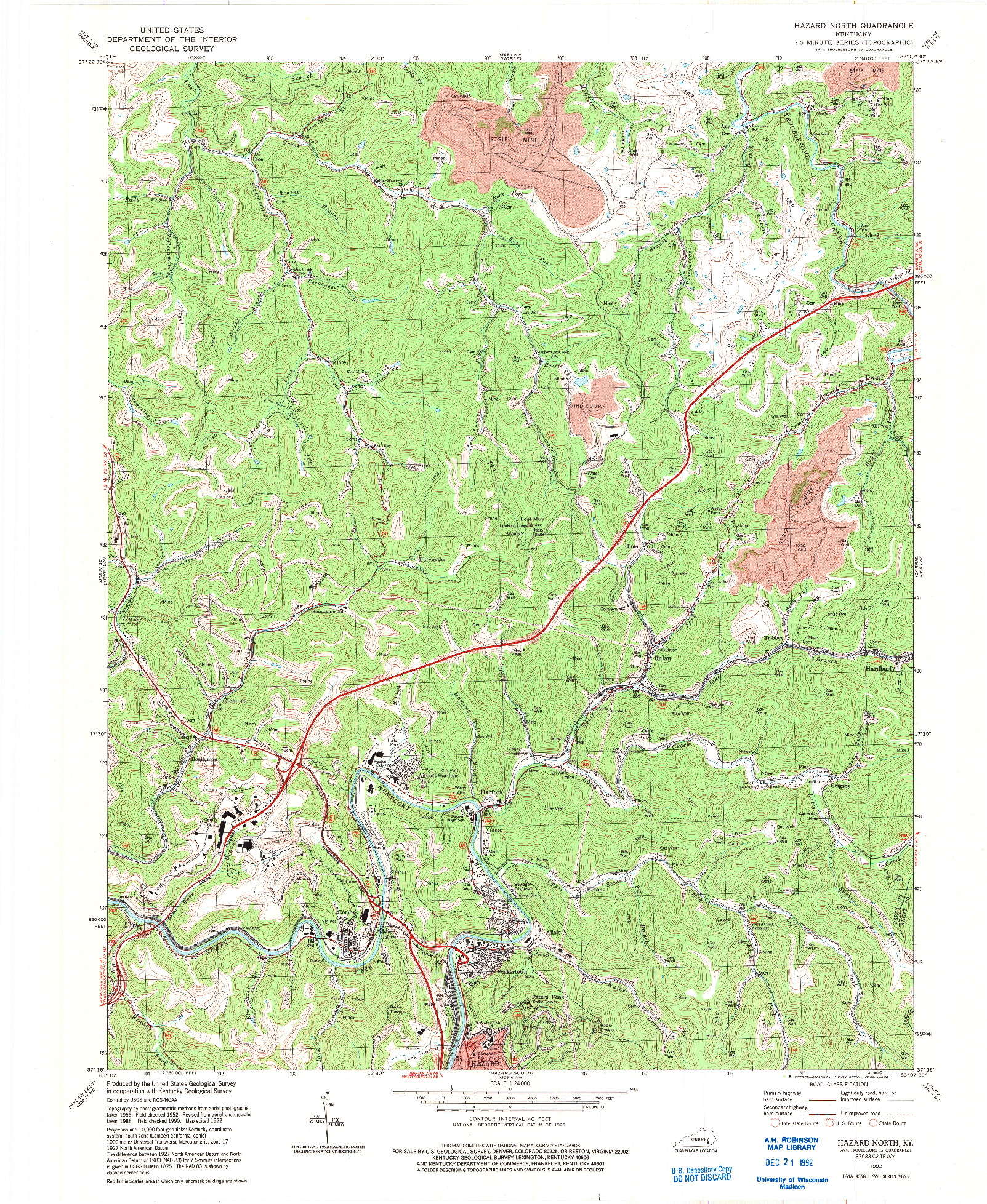 USGS 1:24000-SCALE QUADRANGLE FOR HAZARD NORTH, KY 1992