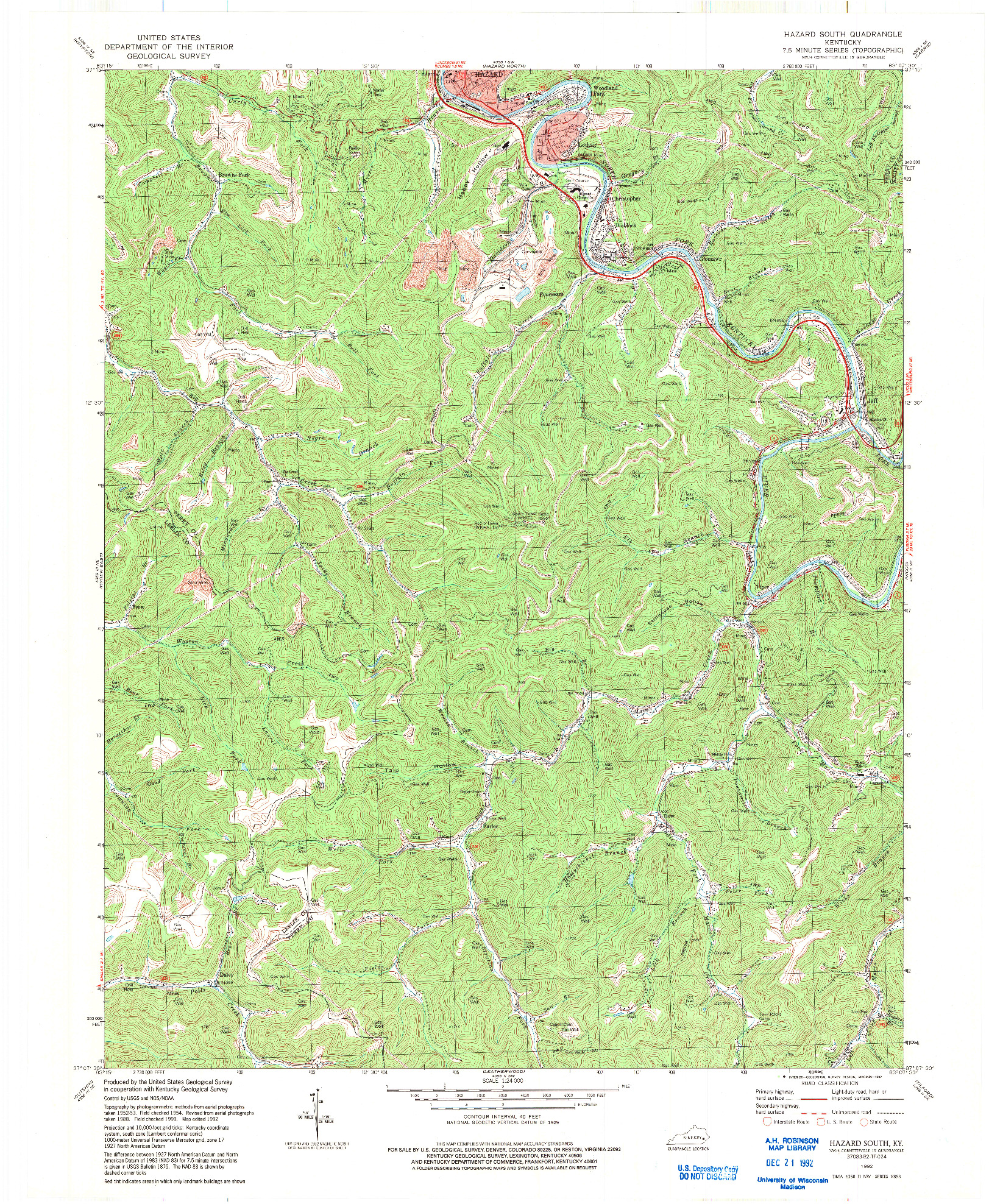 USGS 1:24000-SCALE QUADRANGLE FOR HAZARD SOUTH, KY 1992