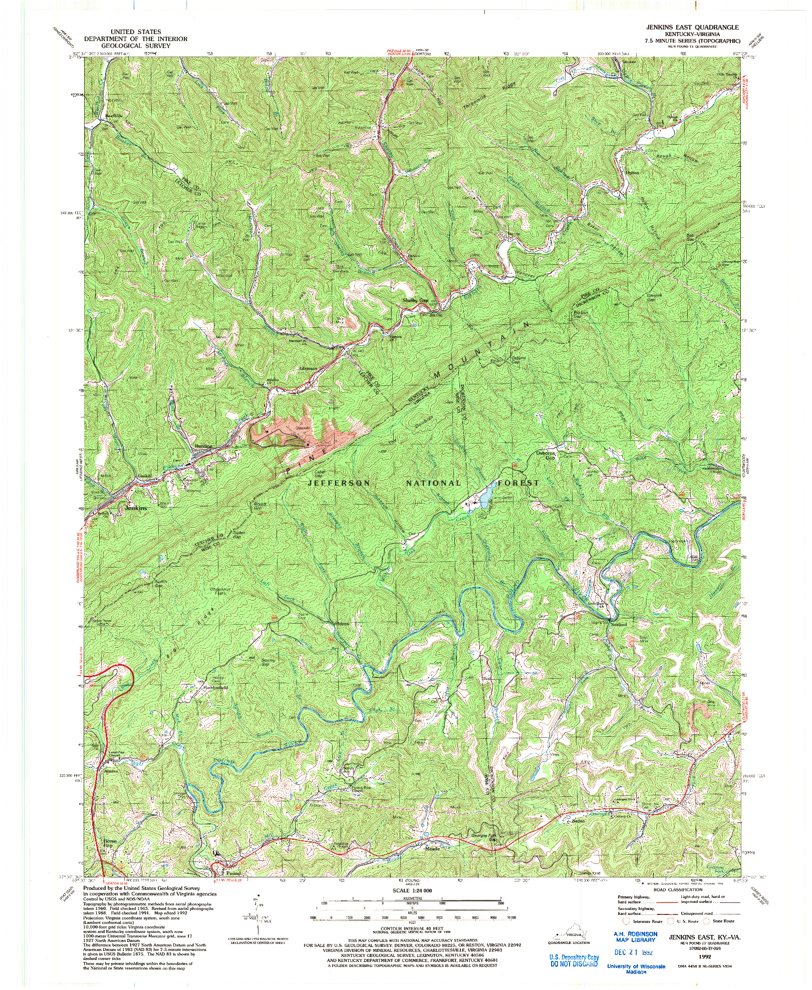 USGS 1:24000-SCALE QUADRANGLE FOR JENKINS EAST, KY 1992