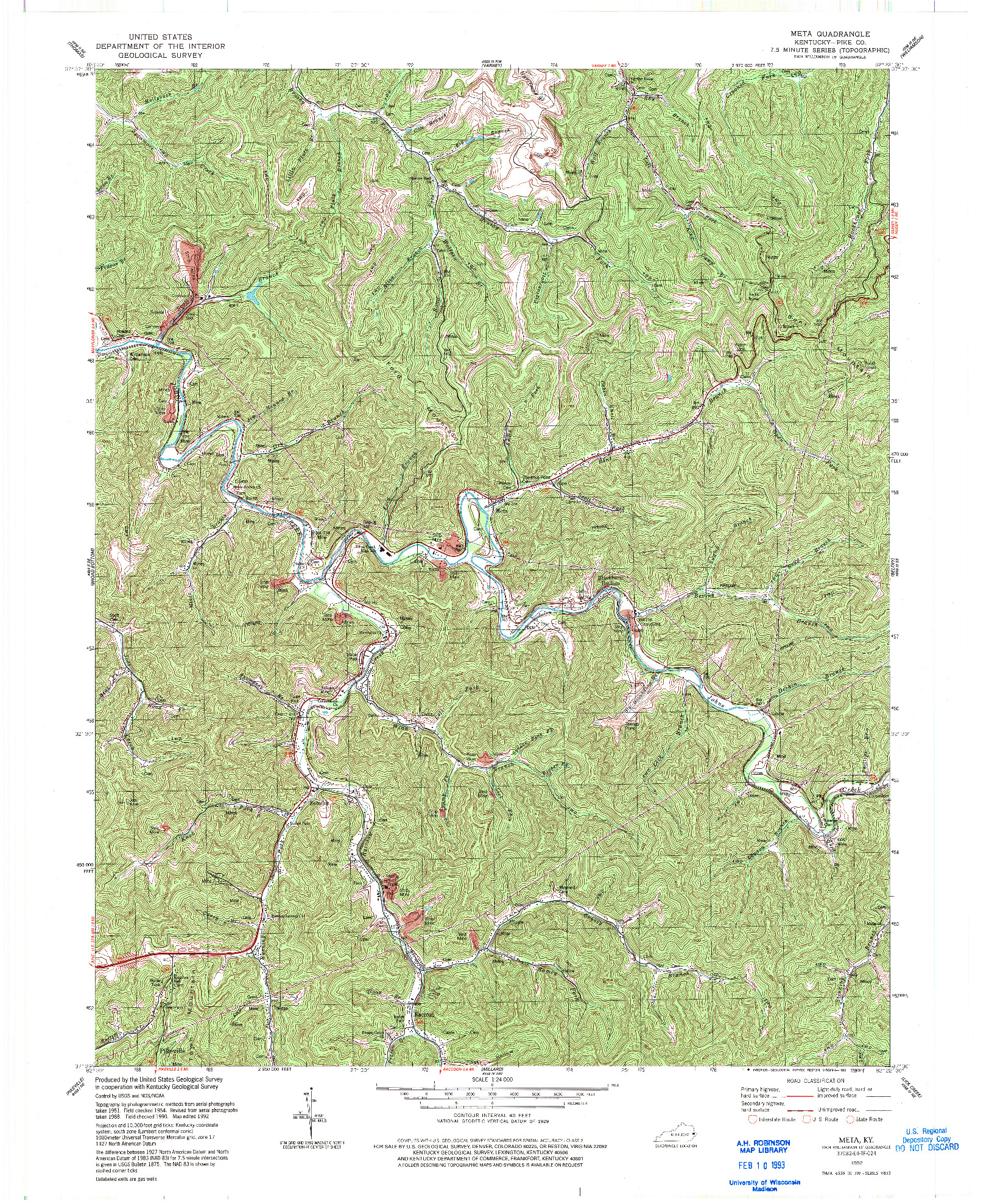 USGS 1:24000-SCALE QUADRANGLE FOR META, KY 1992