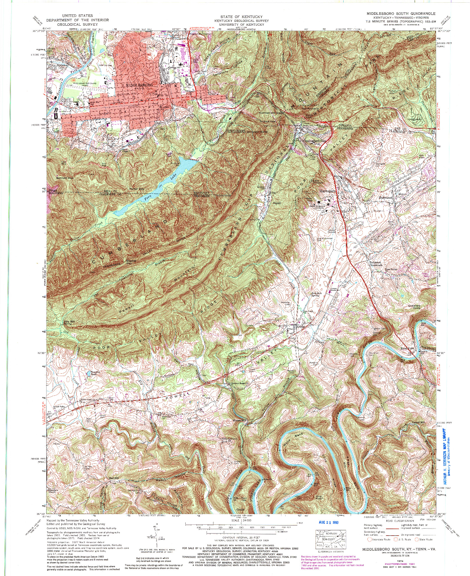USGS 1:24000-SCALE QUADRANGLE FOR MIDDLESBORO SOUTH, KY 1974