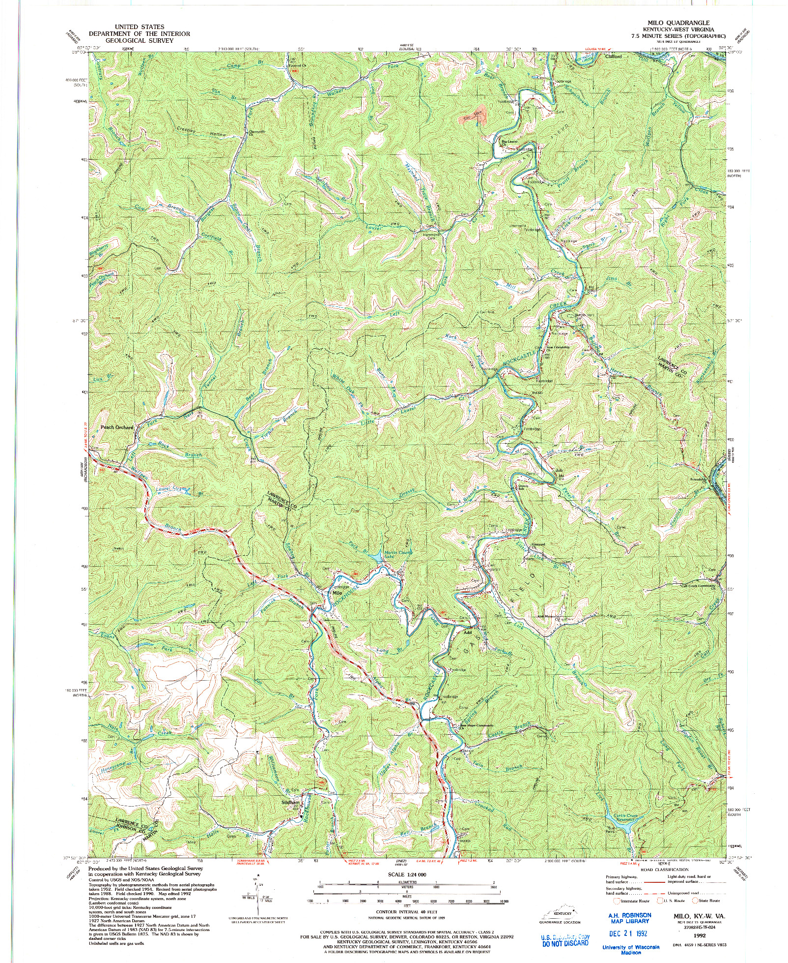 USGS 1:24000-SCALE QUADRANGLE FOR MILO, KY 1992