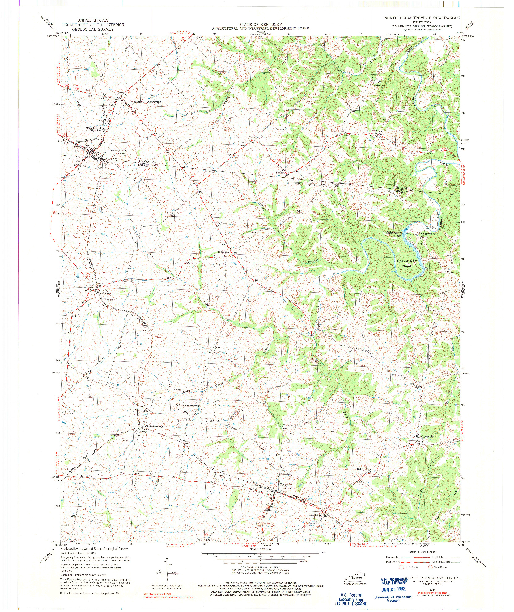 USGS 1:24000-SCALE QUADRANGLE FOR NORTH PLEASUREVILLE, KY 1954