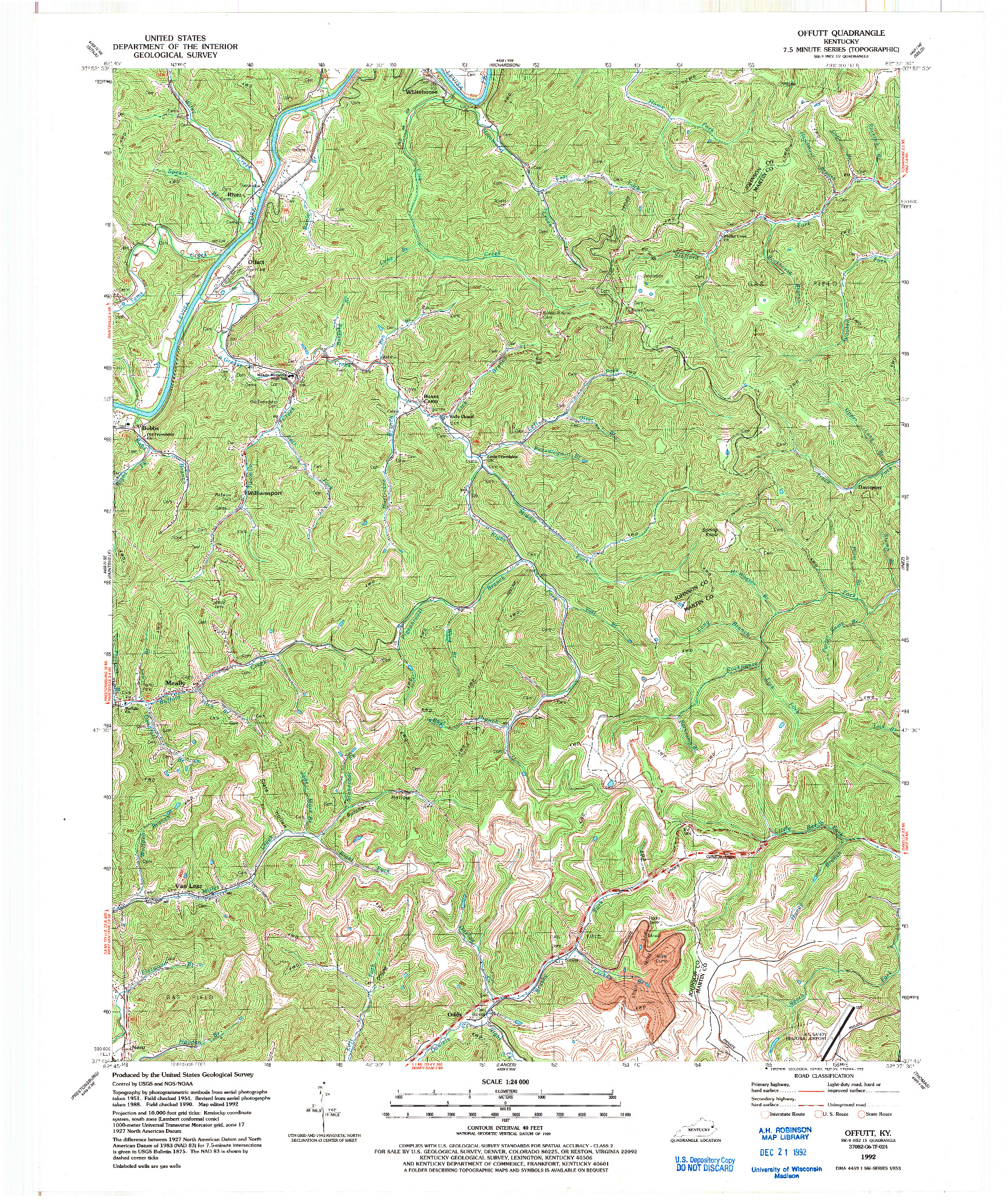USGS 1:24000-SCALE QUADRANGLE FOR OFFUTT, KY 1992