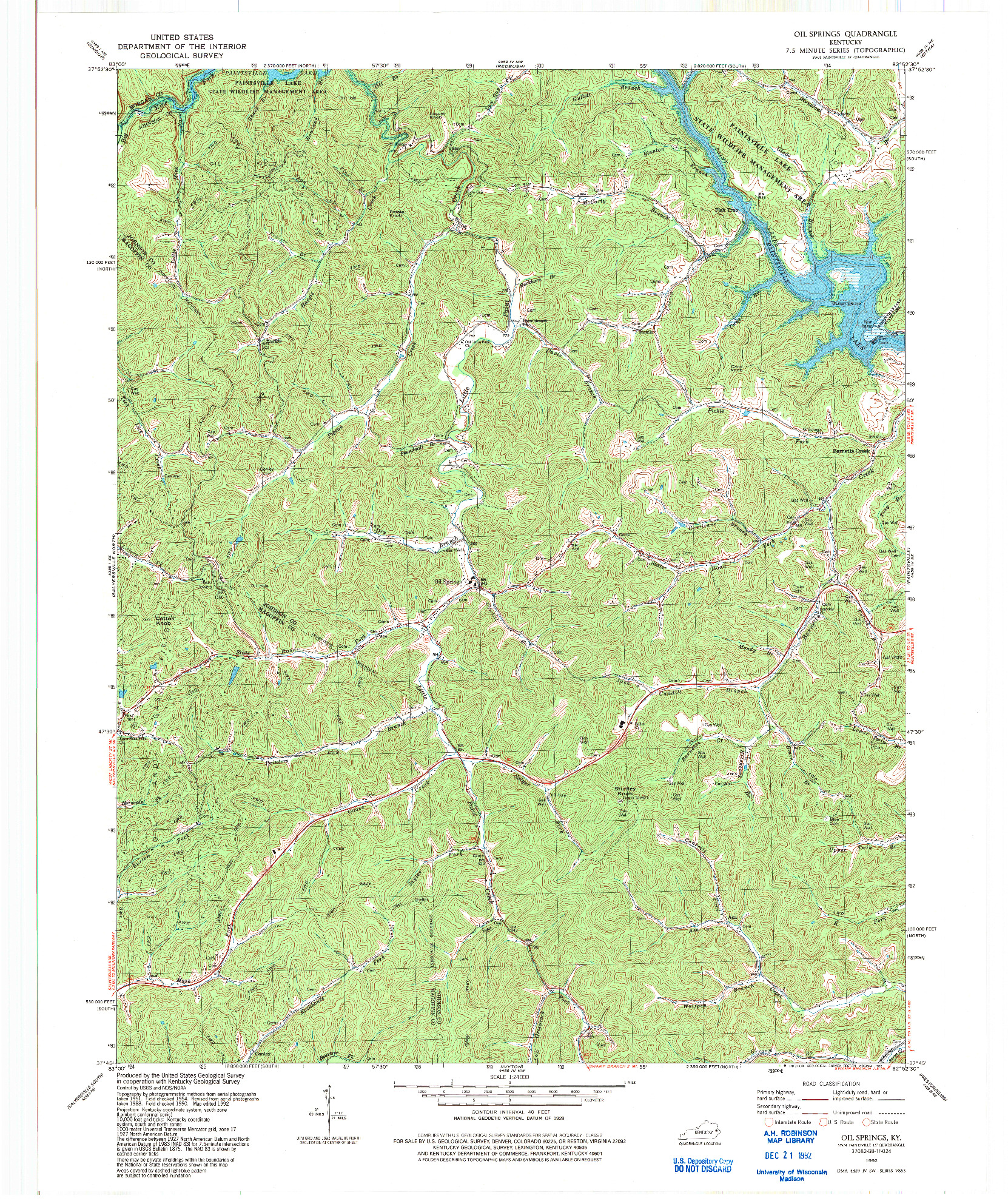 USGS 1:24000-SCALE QUADRANGLE FOR OIL SPRINGS, KY 1992