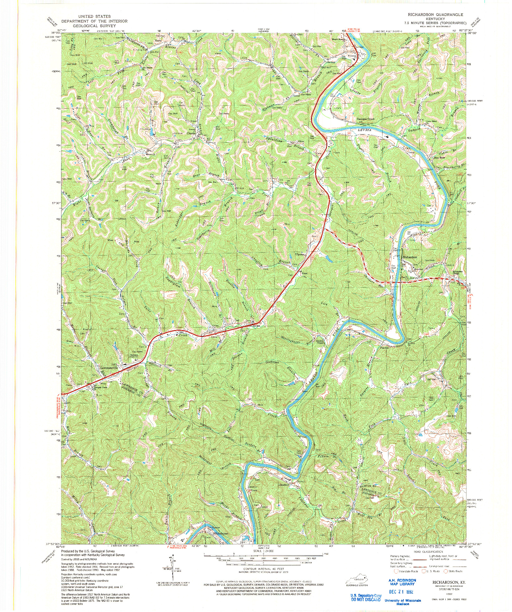 USGS 1:24000-SCALE QUADRANGLE FOR RICHARDSON, KY 1992