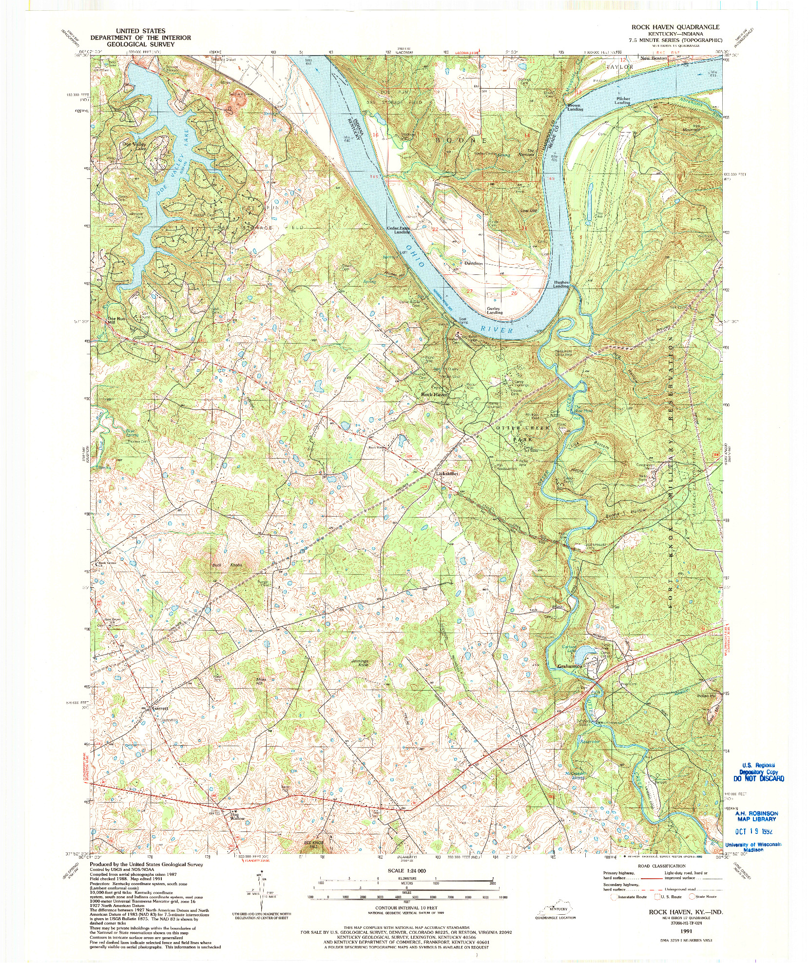 USGS 1:24000-SCALE QUADRANGLE FOR ROCK HAVEN, KY 1991