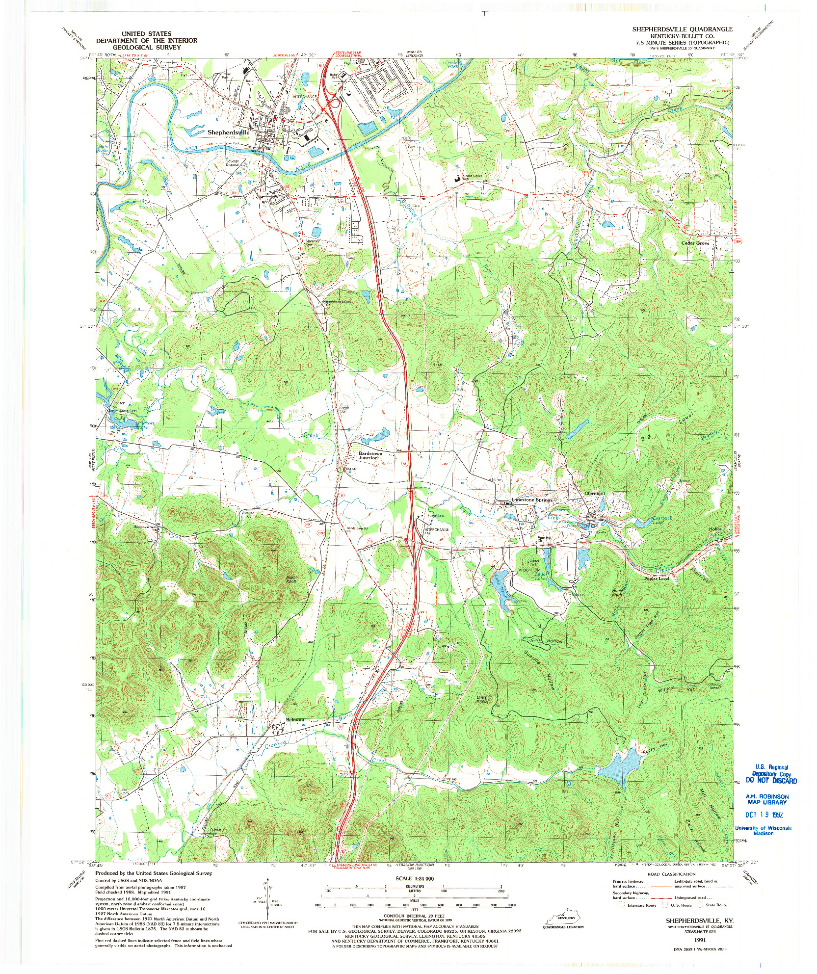USGS 1:24000-SCALE QUADRANGLE FOR SHEPHERDSVILLE, KY 1991
