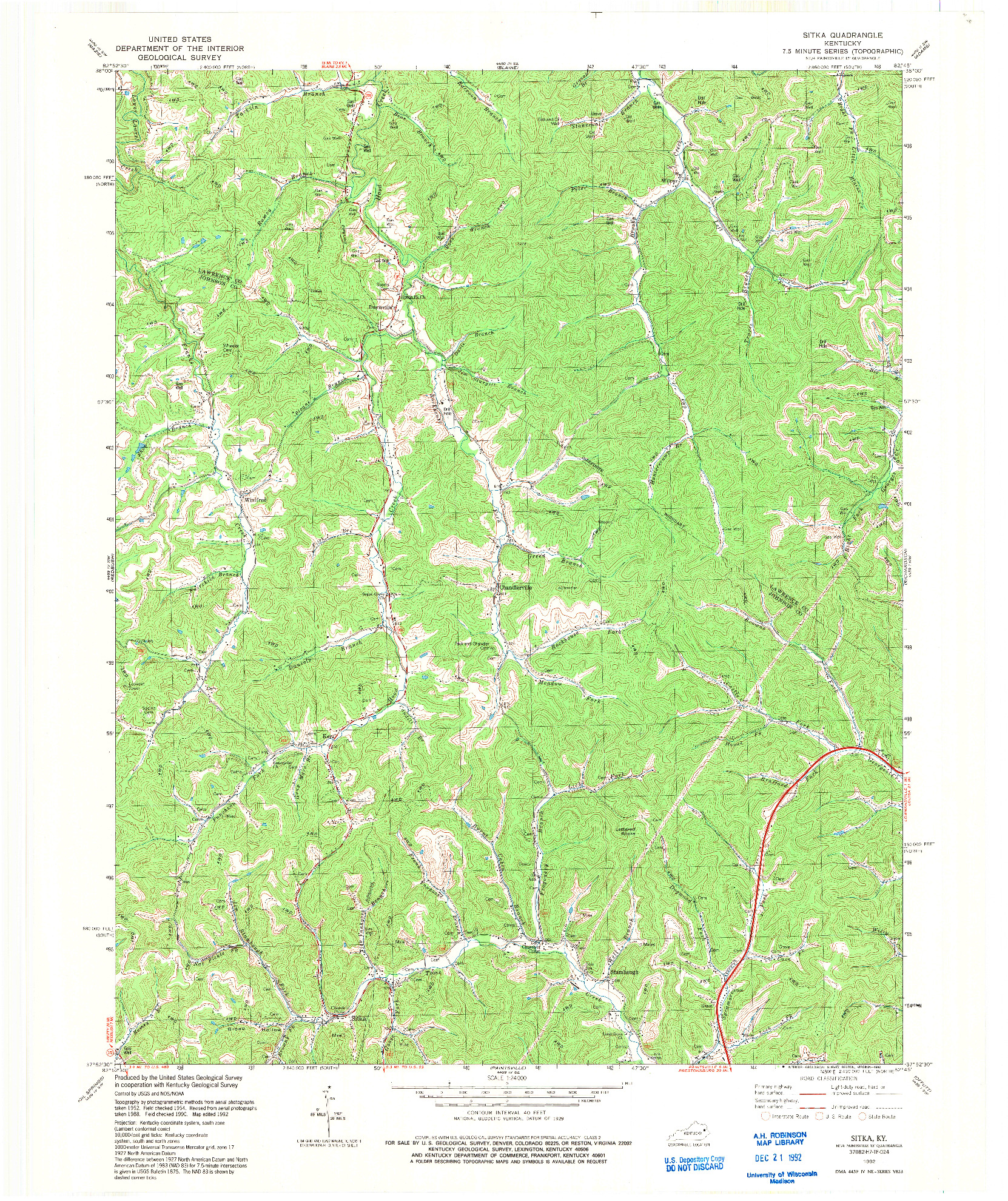 USGS 1:24000-SCALE QUADRANGLE FOR SITKA, KY 1992