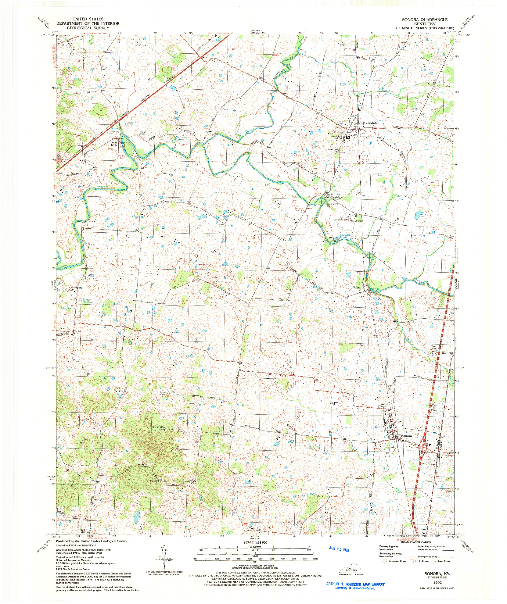 USGS 1:24000-SCALE QUADRANGLE FOR SONORA, KY 1992