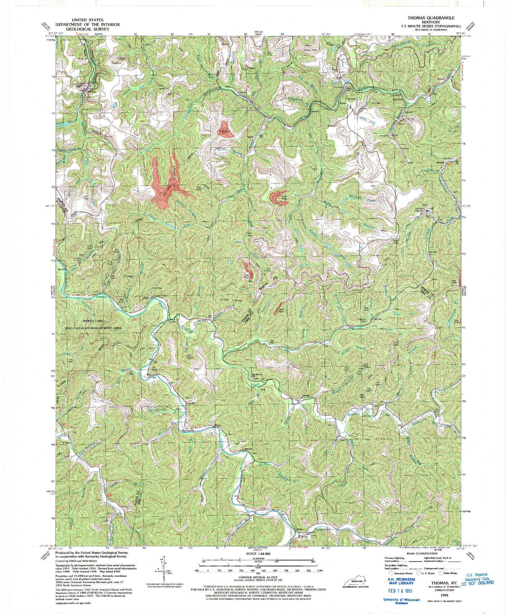 USGS 1:24000-SCALE QUADRANGLE FOR THOMAS, KY 1992