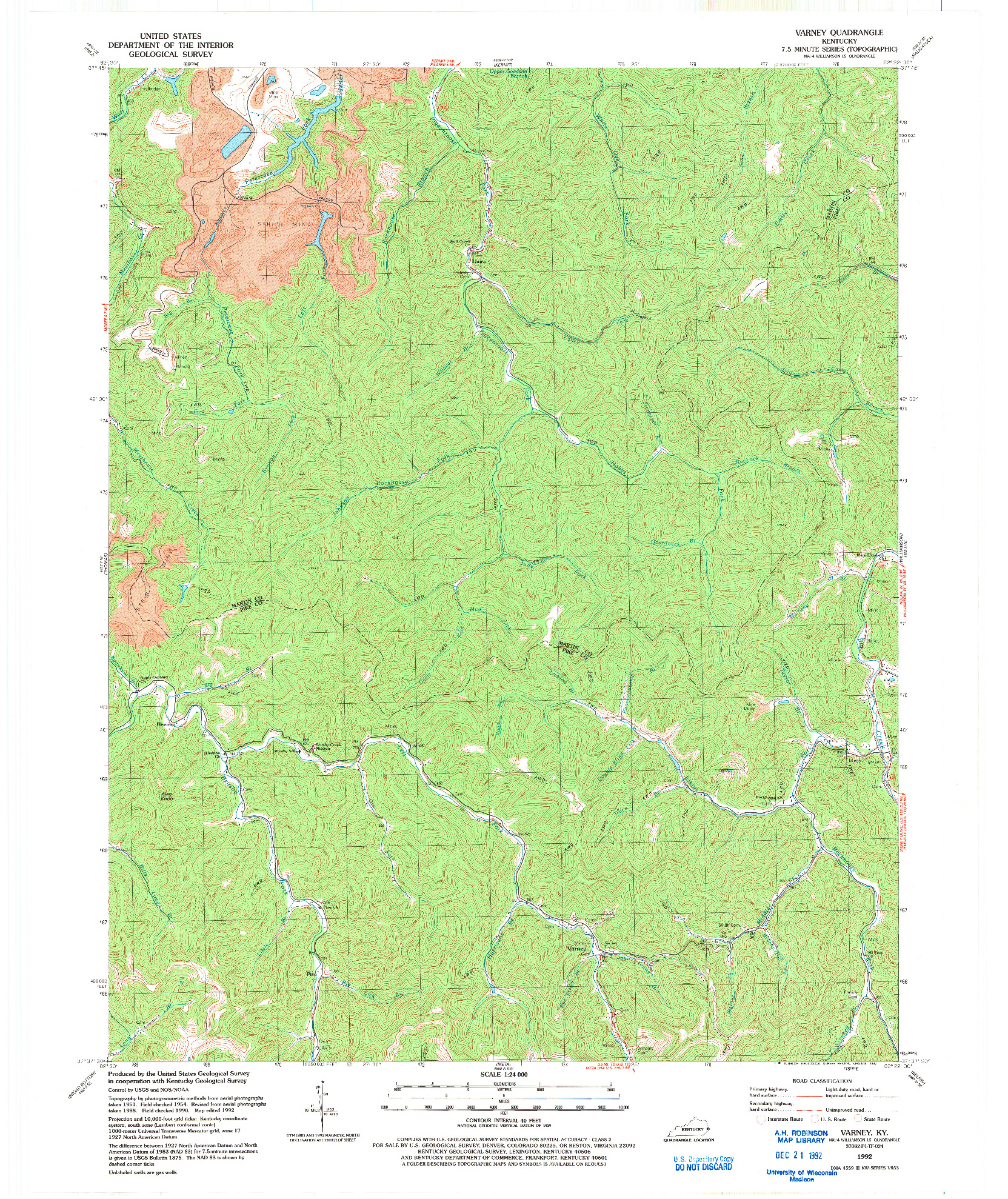 USGS 1:24000-SCALE QUADRANGLE FOR VARNEY, KY 1992
