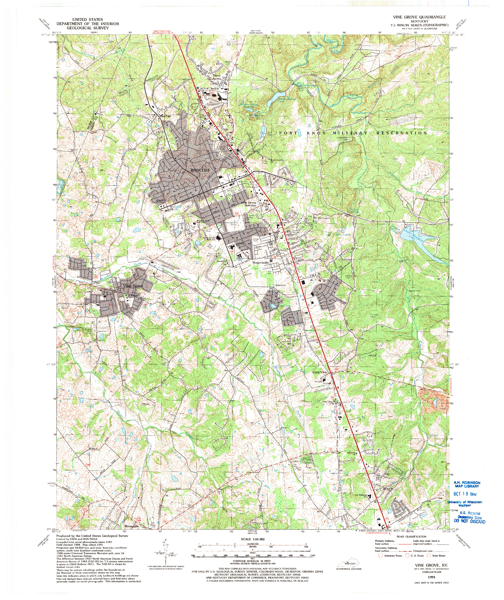 USGS 1:24000-SCALE QUADRANGLE FOR VINE GROVE, KY 1991